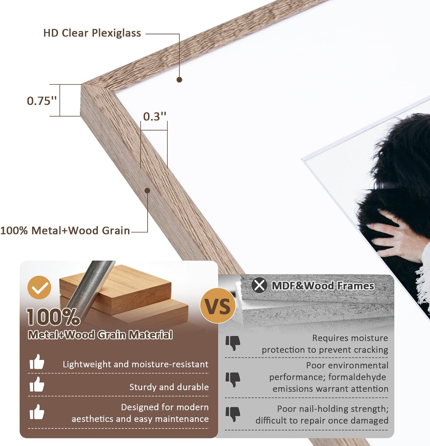 Golden State Art, Aluminum 11x14 Picture Frames Display Photo 8x10 with Mat or 11 x 14 without Mat, Gray Wood Grain Metal Frames, for Home or Gallery Decoration (Pack of 4)