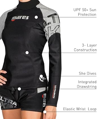 Mares Women's Ultra Skin Long Sleeve Thermal UPF 50+ Diving Water Sports Under Wetsuit & Dry Suit Dive Skin Top