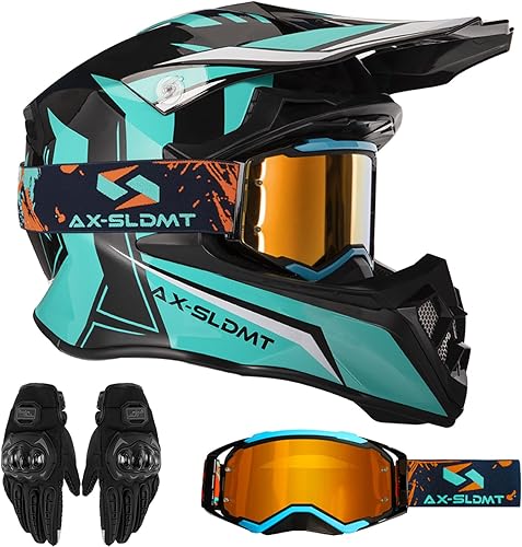 Juego de casco de motocross para jóvenes, casco de motocross, ATV, aprobado por DOT, incluye guantes para pantalla táctil, gafas con 2 lentes para