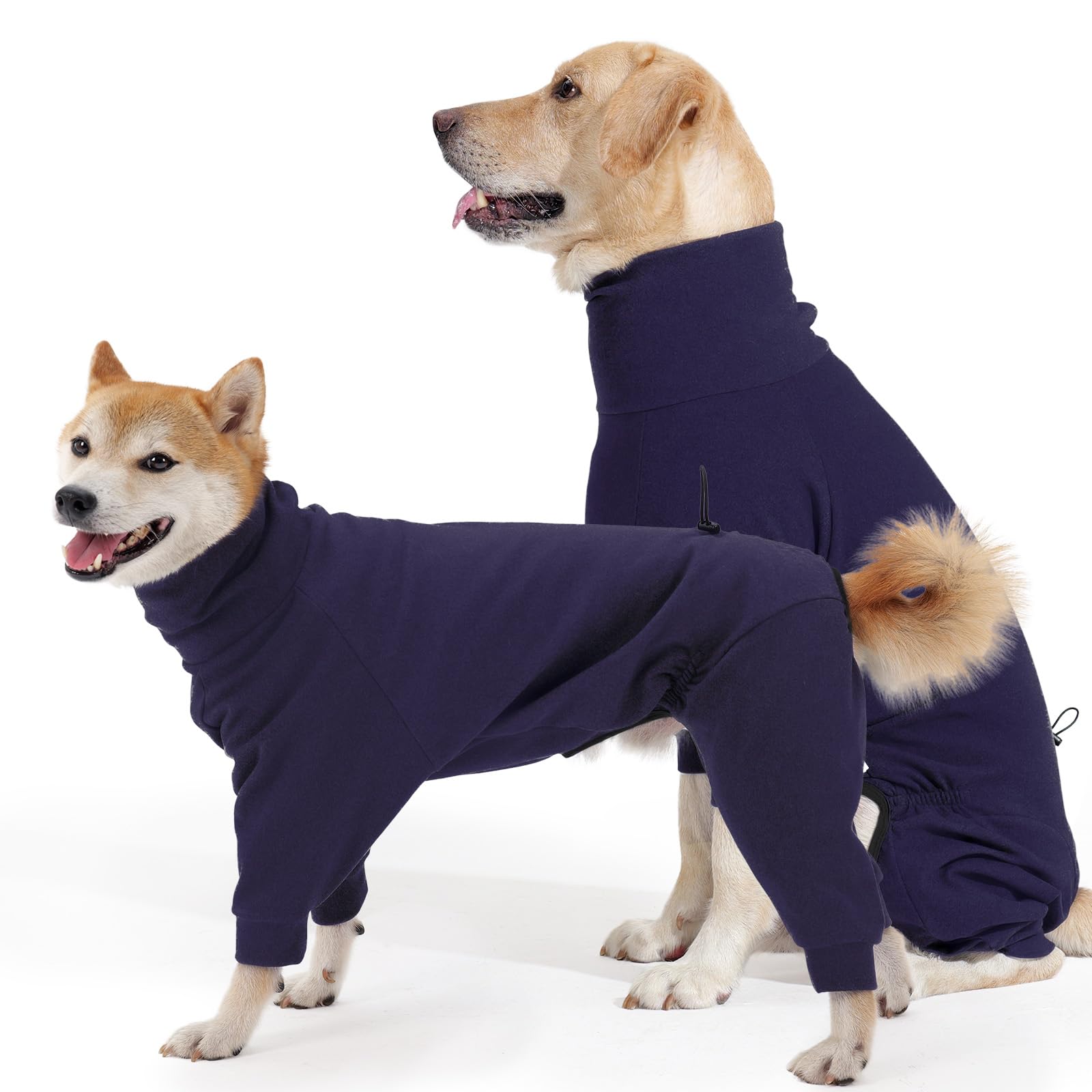 Hjyokuso Dog Jumper With Legs, Dog Clothes, High Neck Warm Pullover, Easy On/Off Design for Indoor Lounging Blue -XL