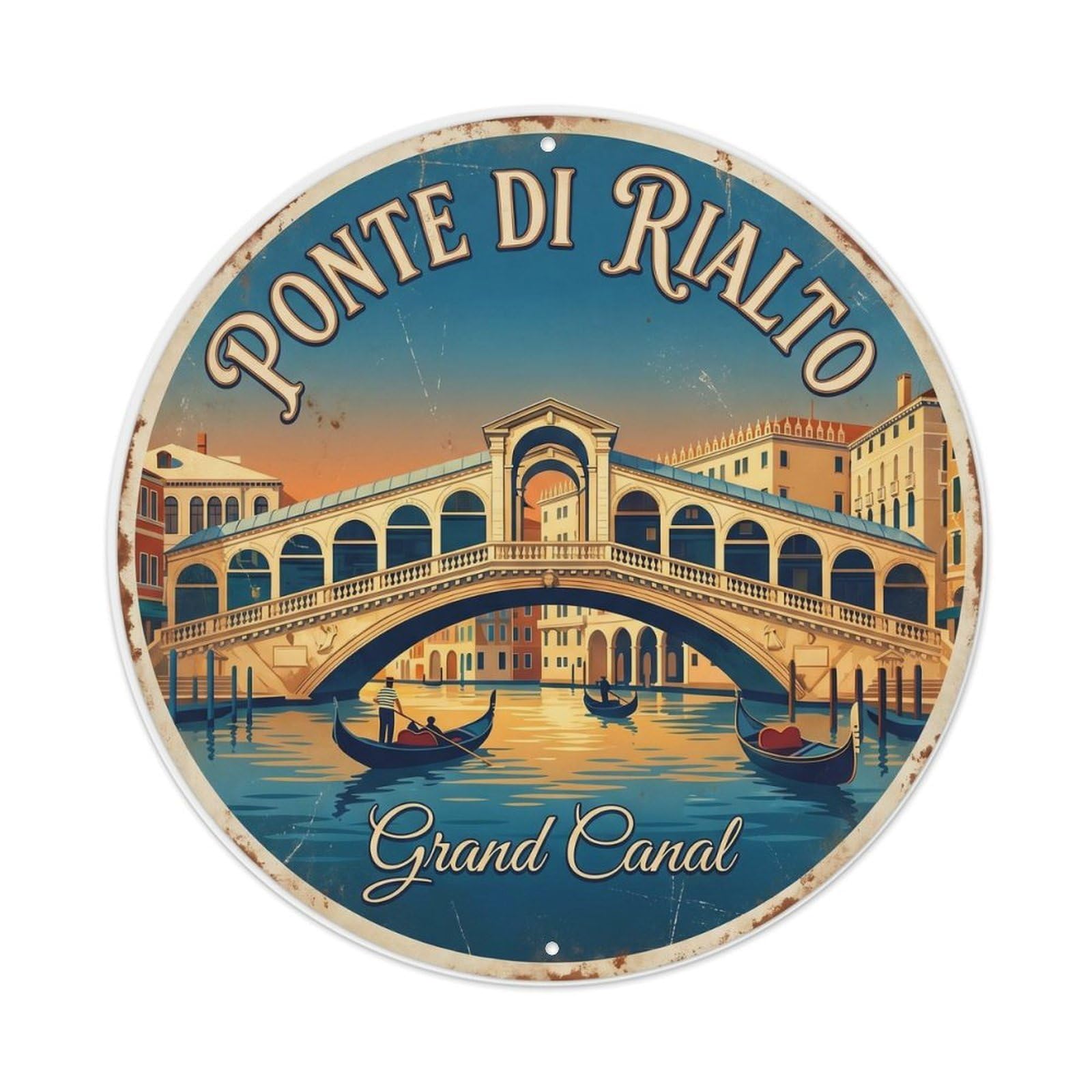 Fqnyr Style Vintage Travel Rialto Bridge Venice 2 Metal Tin Sign
