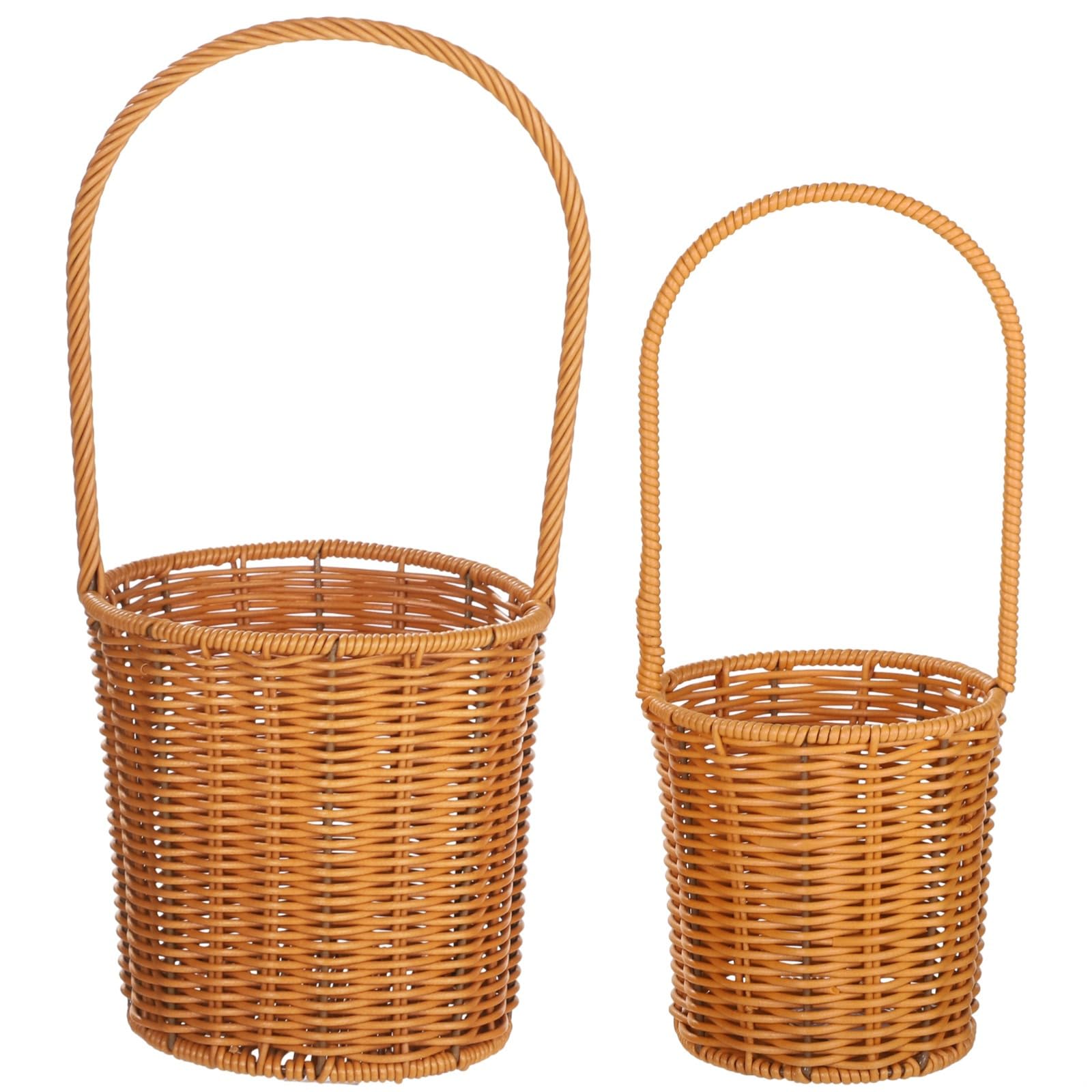 2 cestini per uova in rattan, piccoli e grandi, intrecciati a mano, con manici, perfetti per la raccolta delle uova e la conservazione delle uova, portatili e leggeri