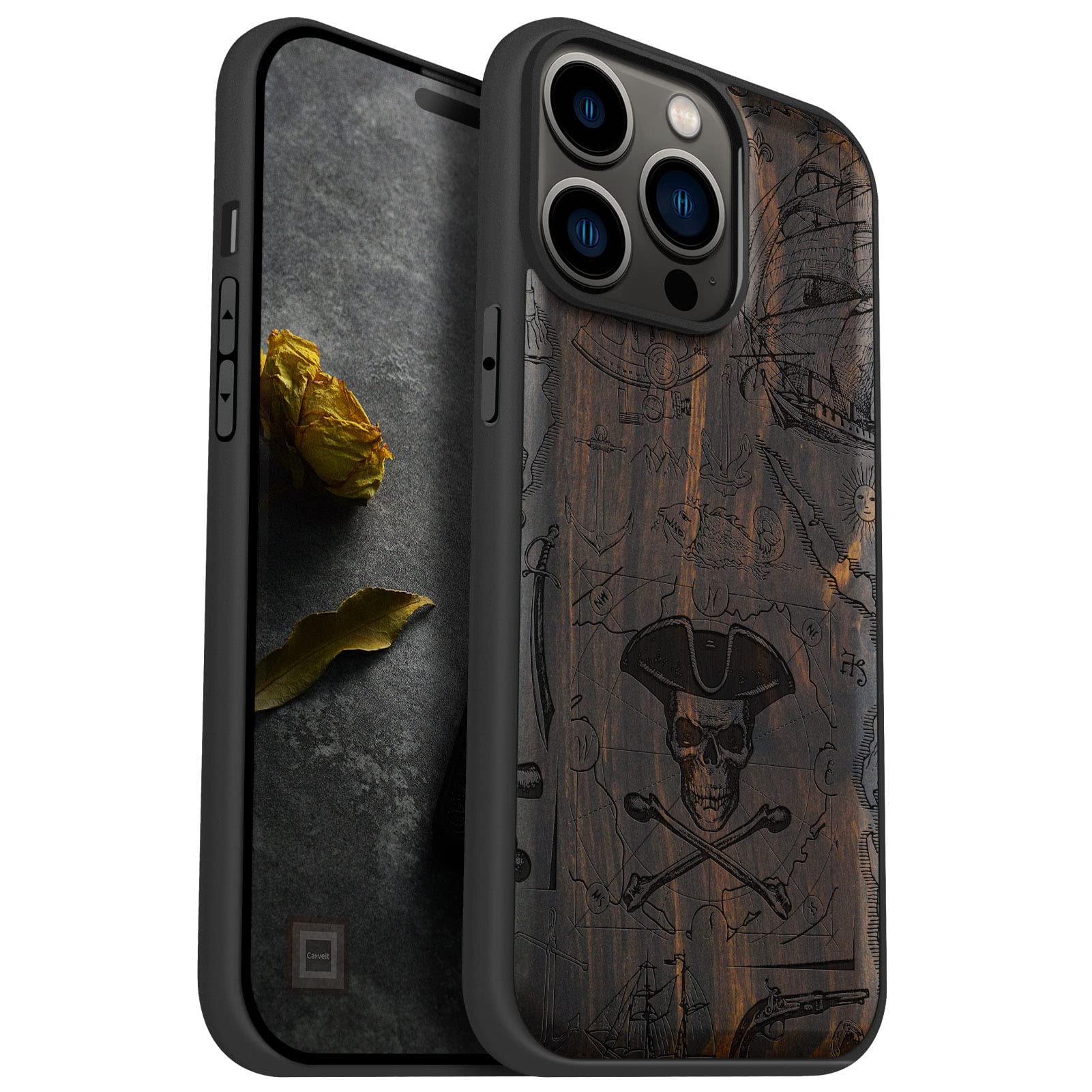 Carveit Magnetic Wood Case for iPhone 14 Pro Max [Natural Wood & Black Soft TPU] Unique & Classy Wooden Shockproof Protective Cover Compatible with