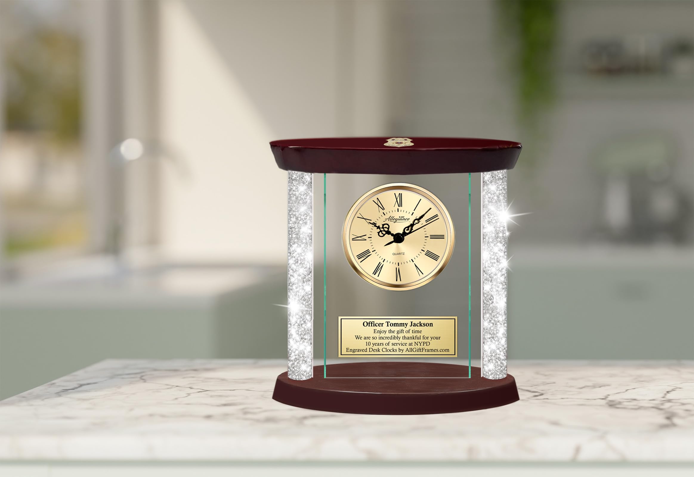 AllGiftFrames Personalized Diamond Column Sculpture Gold 3D Law Enforcement Logo Police Academy Graduation Gift Police Officer Service Award Wood Structure Congratulation Retirement Policeman