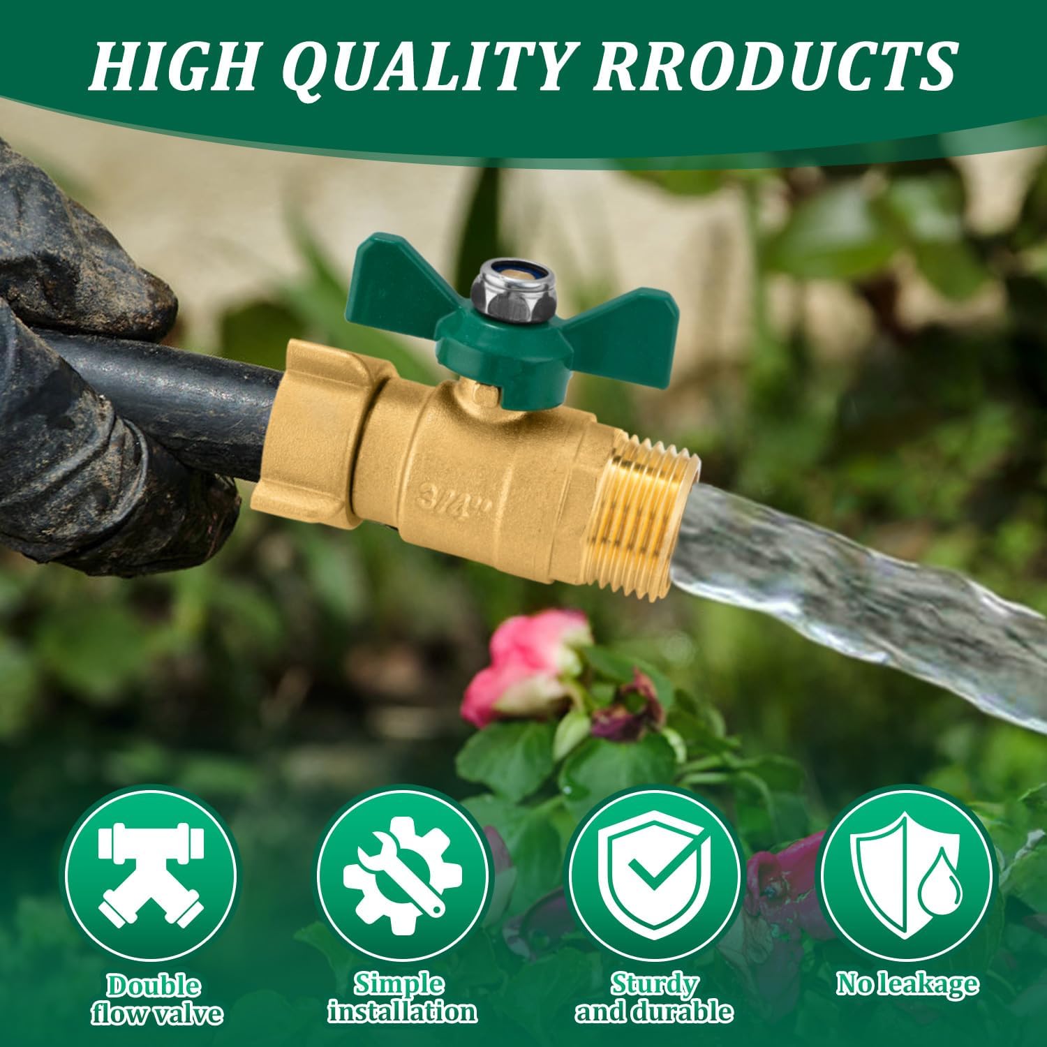 Garden Hose Shut Off Valve, 3/4'' GHT Heavy Duty Water Hose Shut Turn Off Valve, Full Flow Water Shut-Off Connector, Hose Ball Valve Adapter Coupling with 360 Degree Rotatable Swivel Joint