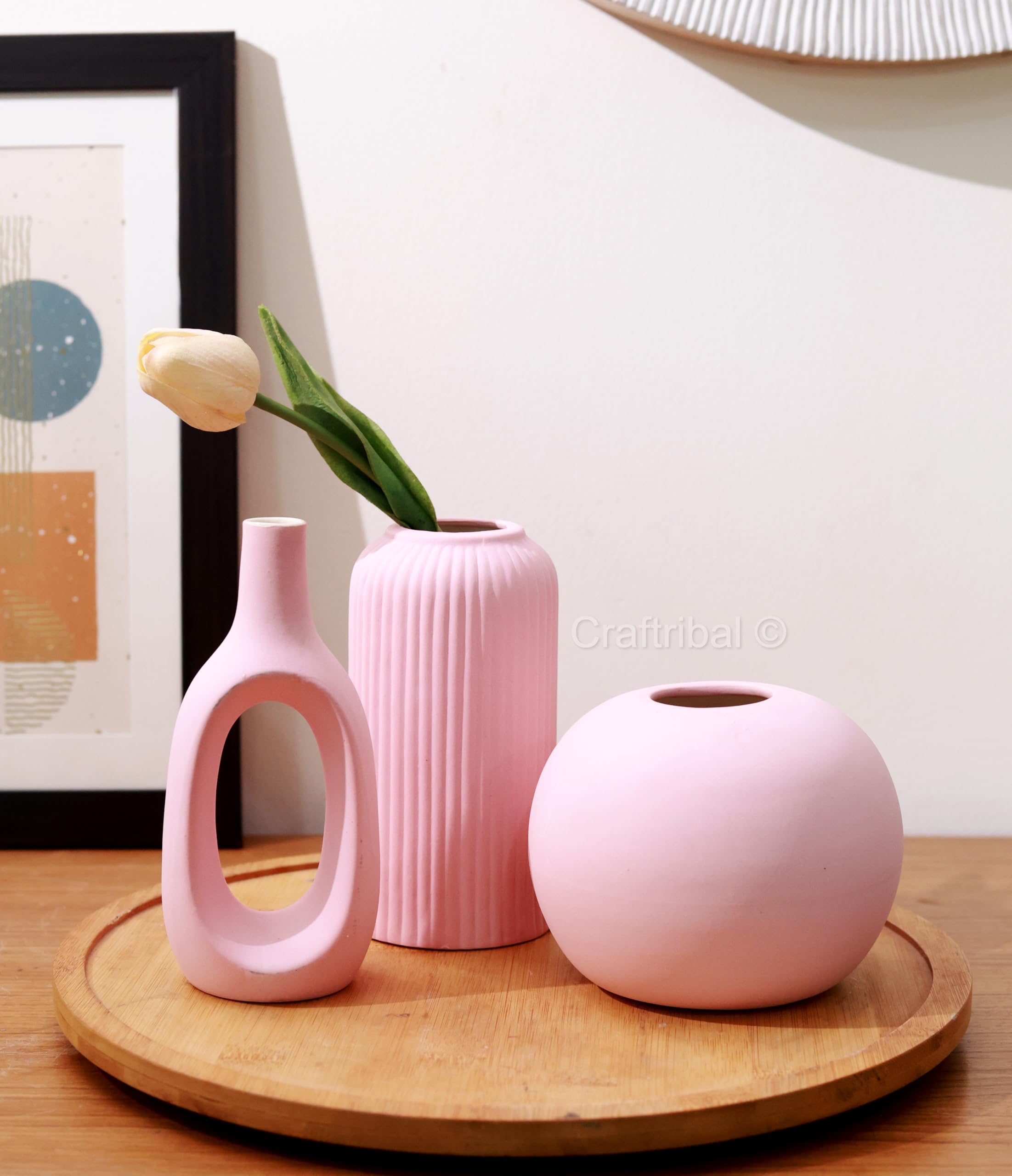 Craftribal Ceramic Trio Vases (Pink) Set of 3 Matte Finish Ceramic Designer Flower Vases for Home, Decoration, Centre Table, Room, Side Corner Beautiful Decorative Vases - Minimalist & Stylish Design-image-25
