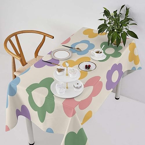 Vista 170 de Mantel floral retro de los años 70, diseño bohemio abstracto de flores amarillas naranjas para decoración de mesa de campo, granja, cocina, comedor