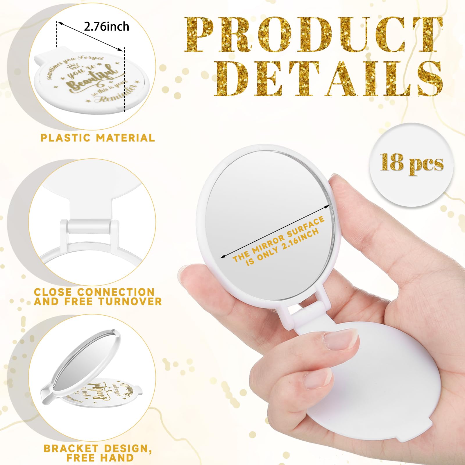 Gulfmew 100 Pcs 2.76 Inch Inspirational Compact Mirror Bulk Women Small Gifts Graduation Party Favors Purse Mirror Pocket Mini Stuffer Items for Adult Coworker Cheerleader Employee (White) - Image 2