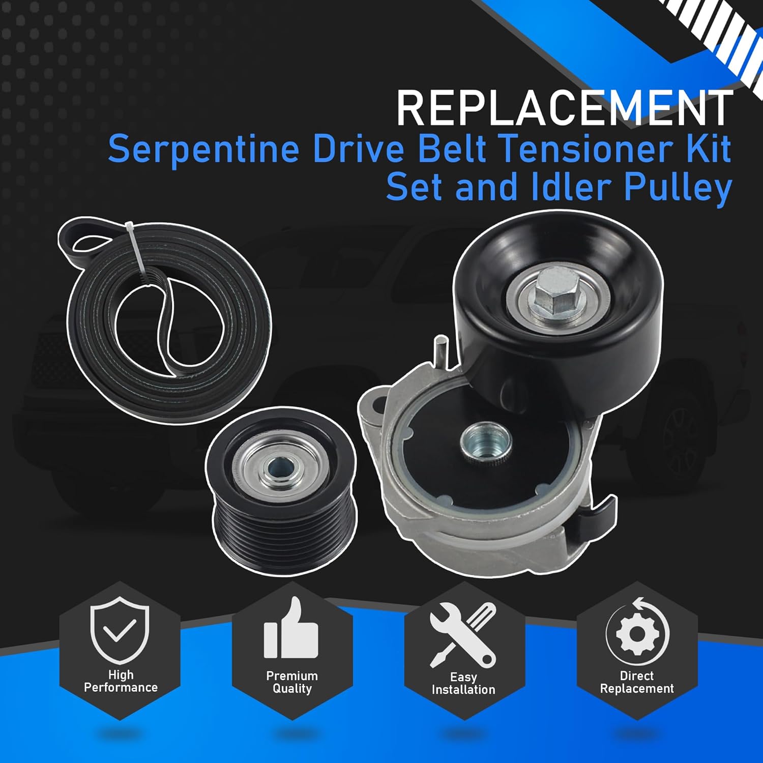 Serpentine Drive Belt Tensioner Kit Set and Idler Pulley Compatible with 2007-2018 Toyota Land Cruiser Sequoia Tundra 2008-2018 Lexus GX460 LX570 Replaces 89378 39185 36370 8PK2415