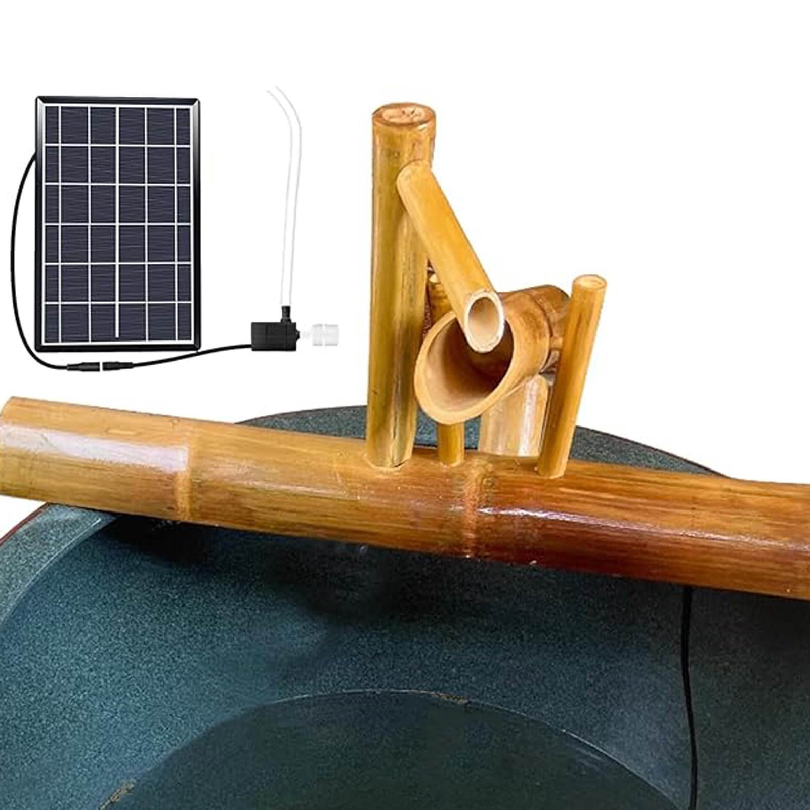 asdchZen Solar Powered Water Fountain With Pump, Bamboo Fountain Kit, Bamboo Feng Shui Water Fountain Garden Decor, Water Circulation System, For Backyard Lawn, 20In,20in(50cm)
