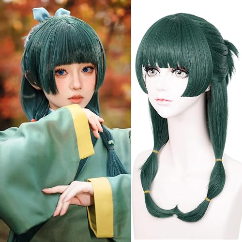 LABEAUTÉ Maomao Cosplay Wig, Dark Green Wig for Women Woman Anime Cospaly Synthetic Hair for Halloween Party Hair+ Cap