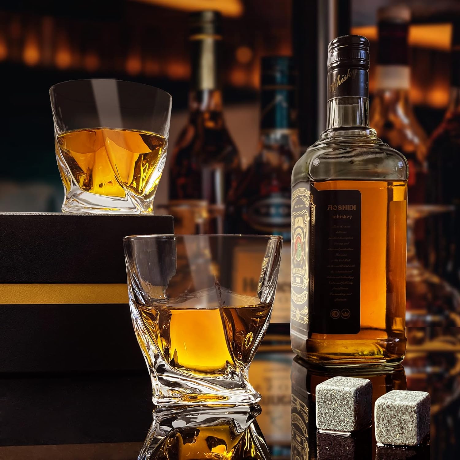 Crystal Whiskey Glasses Set of 2 (11 Oz), Old Fashioned Glass Packaged in Sturdy Gift Box, Unique Gifts for Men, Twisted Style Bourbon Glass Cocktail Glasses, Dad Gifts for Birthday - Image 5