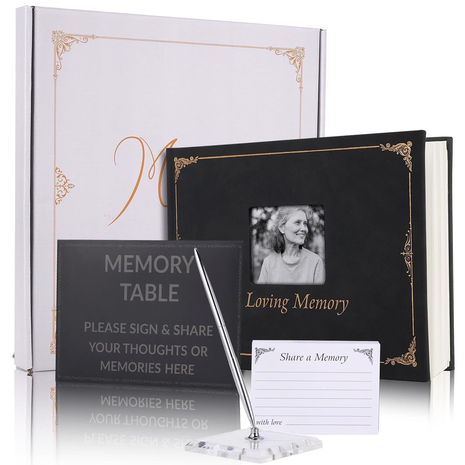 Funeral Memory Book, Leather Hardcover Funeral Guest Book with Gold Engraving, Memorial Guest Book