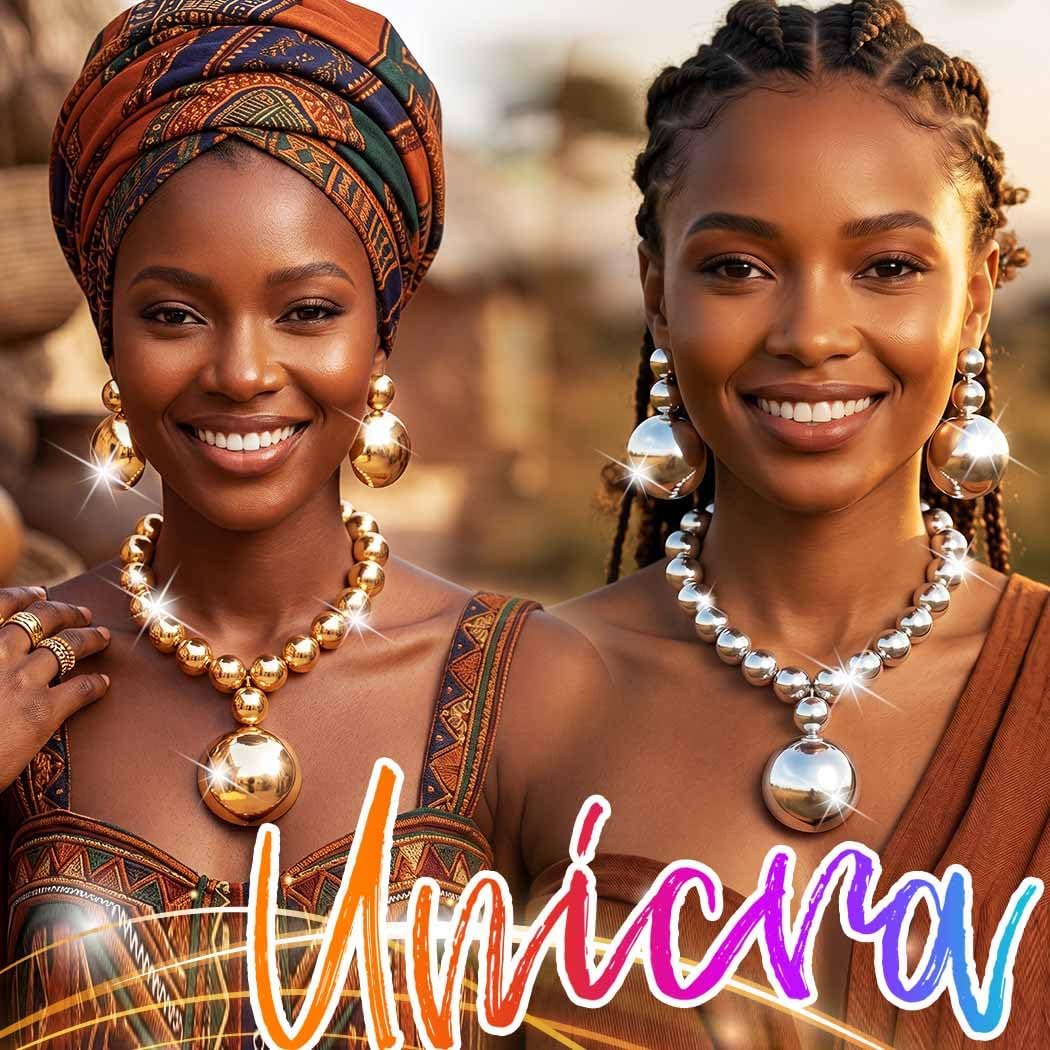 Unicra Gold Statement Necklace Earrings Set Chunky African Jewelry Sets Indian Costume Jewelry Accessories for Women