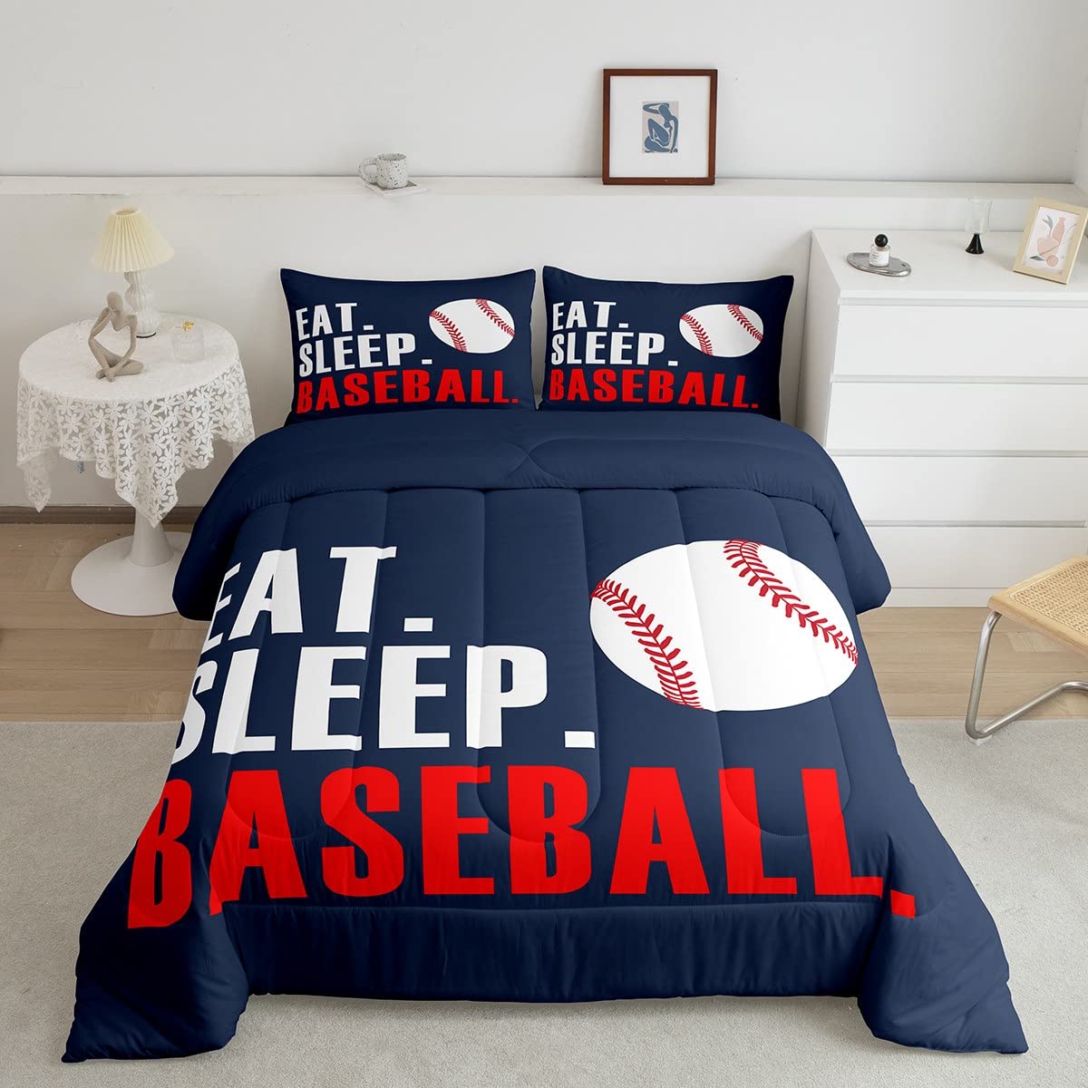Feelyou Baseball Bedding Set King Size 3Pcs for Boys Girls Women Men