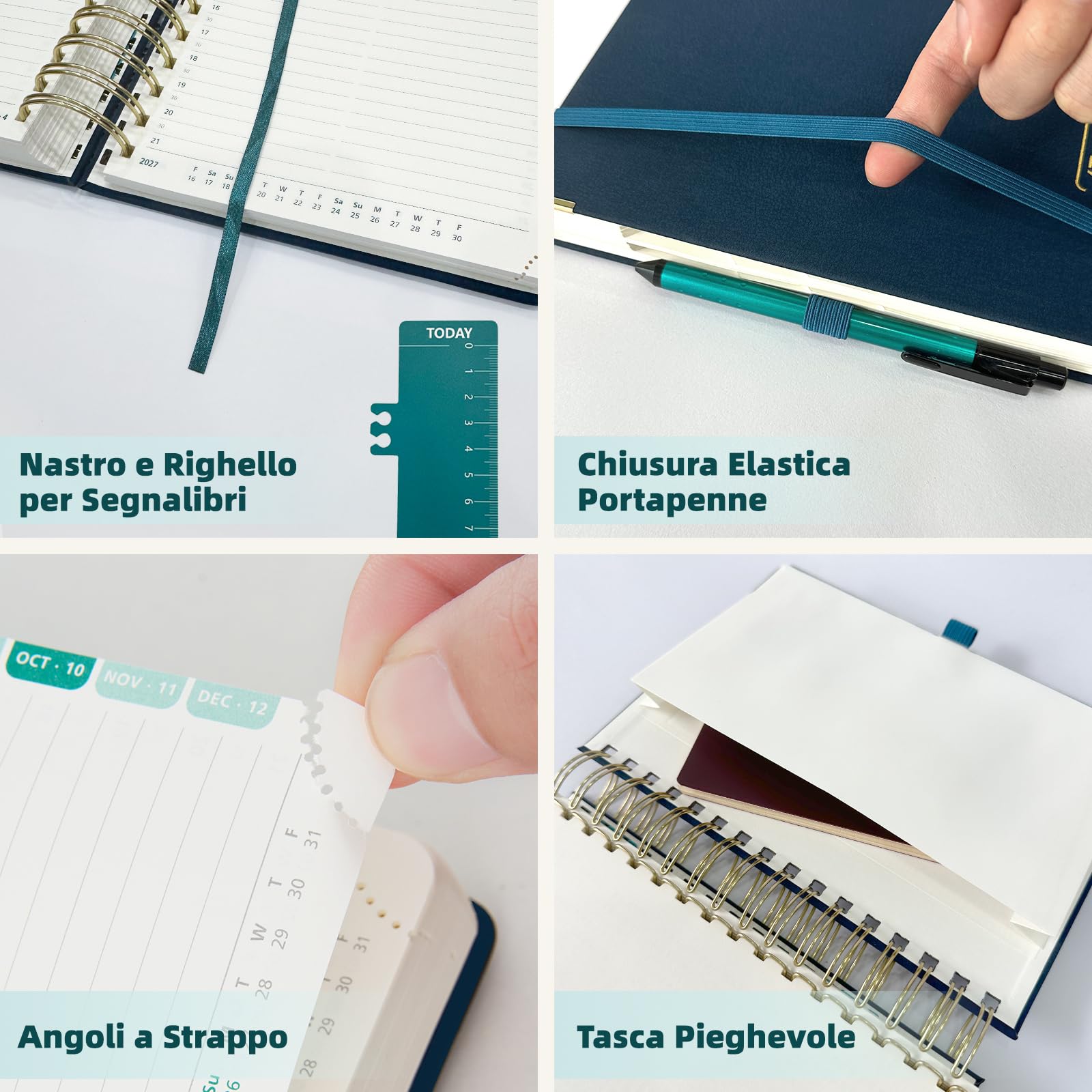 BEZEND Agenda 2026 2027 Giornaliera A5 Spirale, 12 Mesi da Ago.26 a Lug.27, Diario Scuola 21 x 15,5 cm con Angoli Protettivi Dorati, Intervalli di 30 Minuti, Copertina Rigida Pelle PU, Borgogna