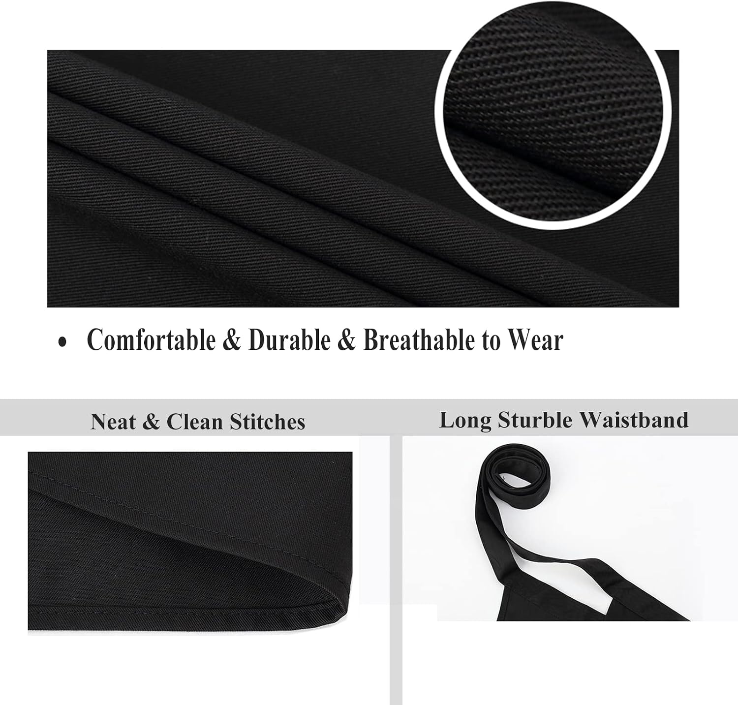 Server Aprons Large Size W 3 Pockets - Half Waist Apron in Black for Women Men