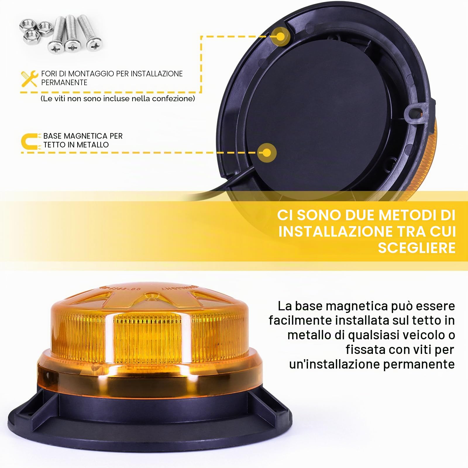 AnTom lampeggiante led, 12V-24V LED Giallo Avvertimento luci lampeggianti con cavo magnetico e cavo da 3 Meters per veicoli Carrelli elevatori per trattori golf UTV-Nuovi aggiornamenti…