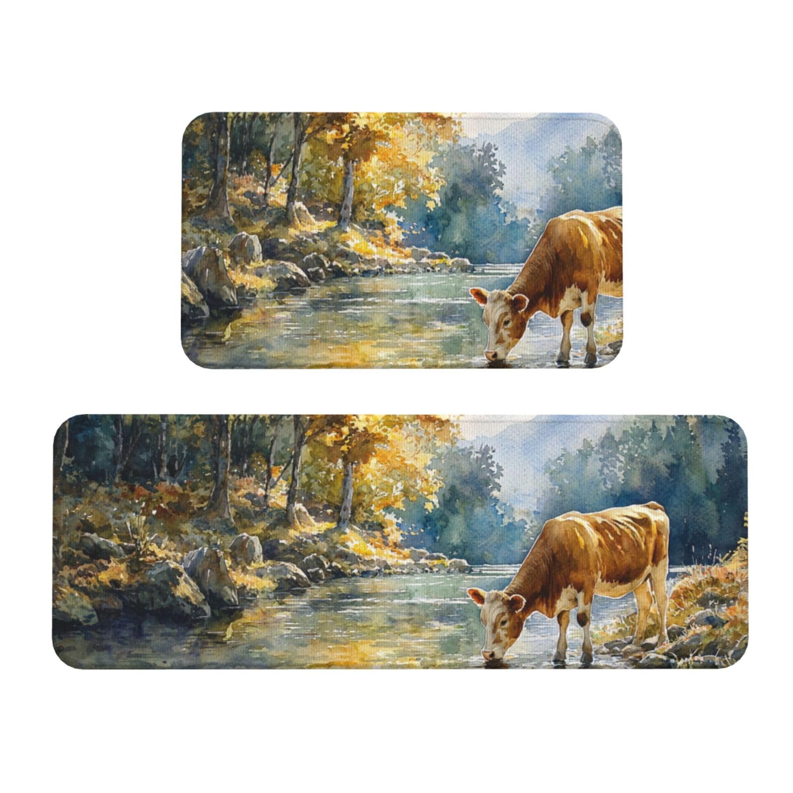 Tapetes de cocina para suelo cómodos con diseño de vaca, alfombrillas lavables y antideslizantes
