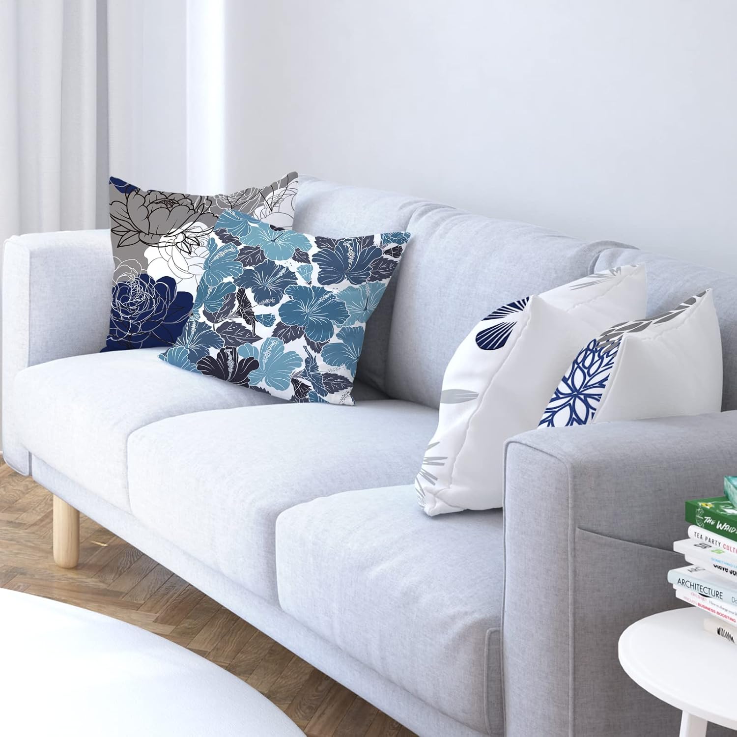 COMMINY Blue Grey Pillow Covers 18x18 Set of 6 Decorative Daisy Flower Throw Pillow Cover for Couch Modern Pillow Case for Patio Living Room Cushion Bed Farmhouse Home Decor - Image 6