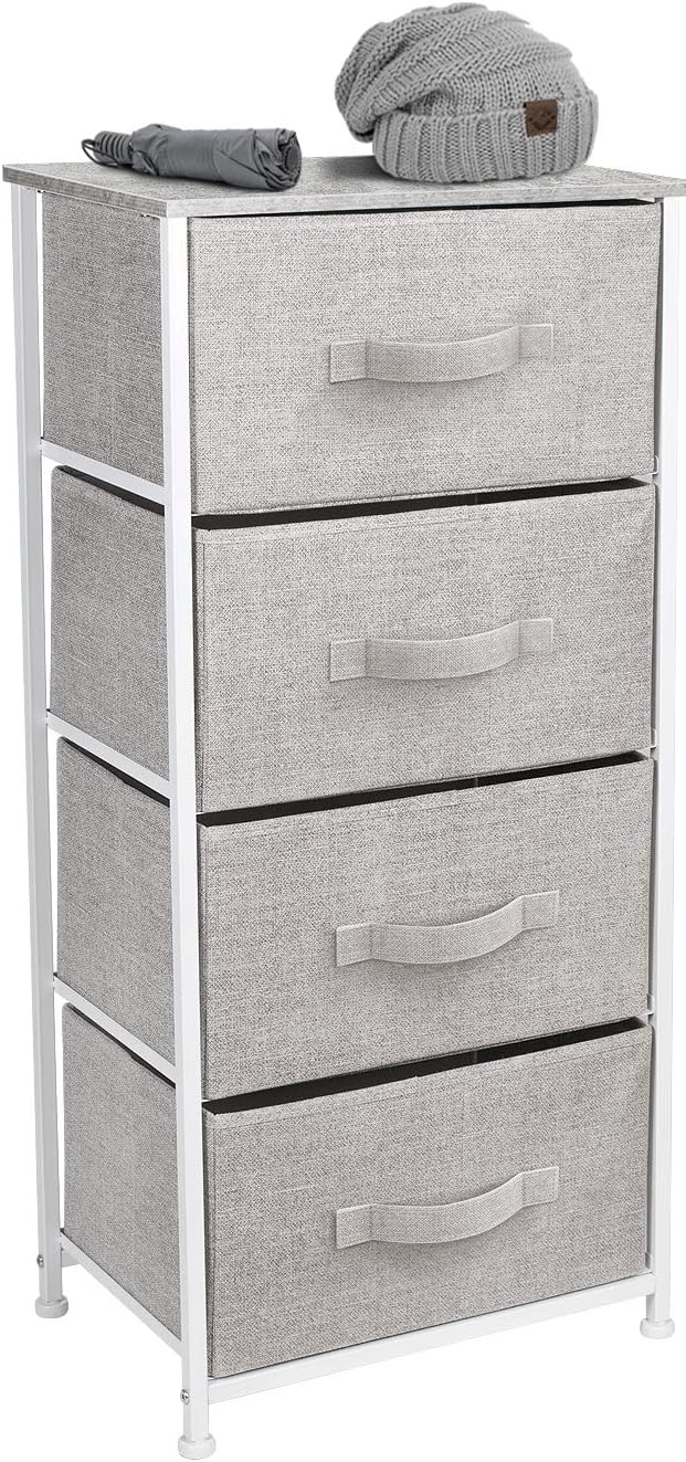 Sorbus Nightstand with 4 Drawers - Bedside Furniture & Night Stand End Table Dresser with Steel Frame, Wood Top, Easy Pull Fabric Bins for Home, Bedroom Accessories, Office & Dorm