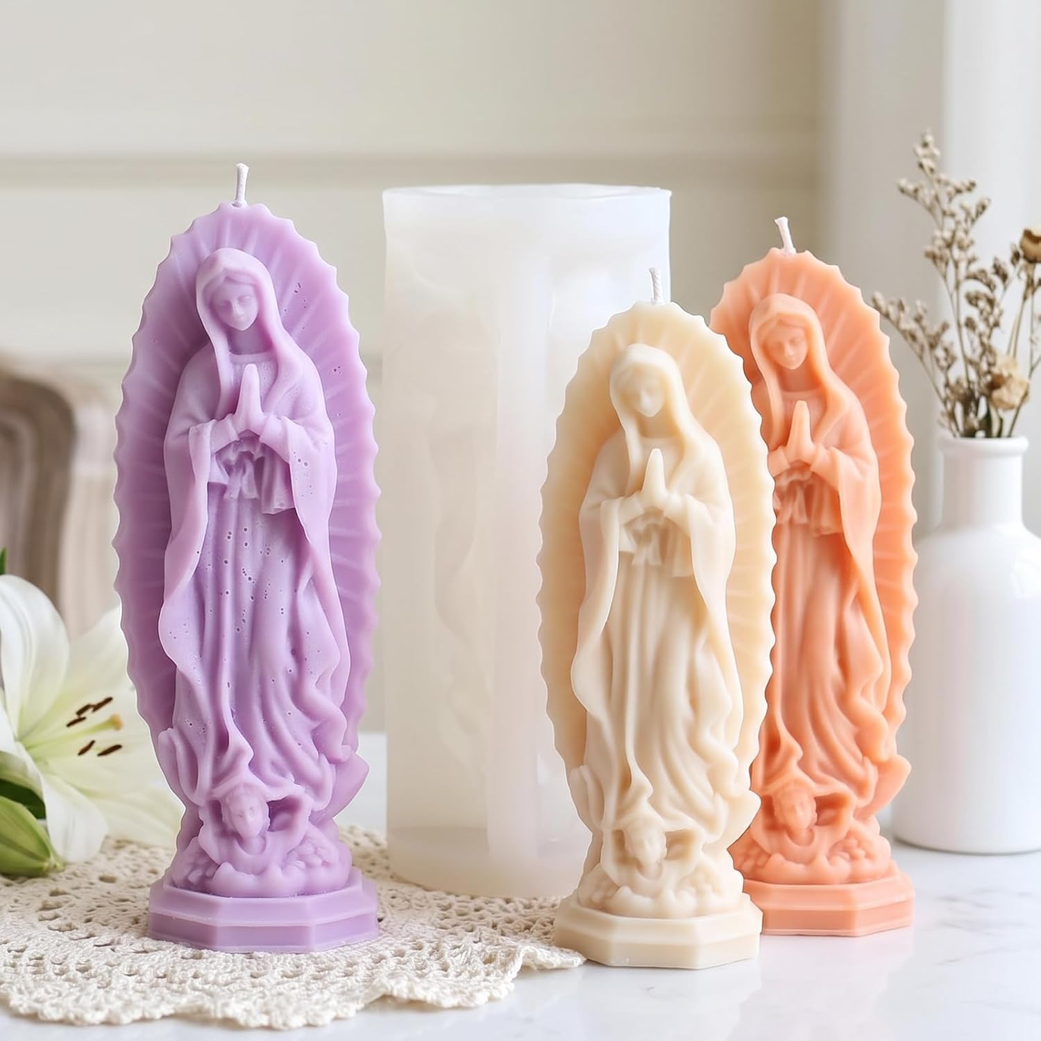 XIAOSHUI Virgin Mary Statue Silicone Candle Molds Angels Resin Casting Mold