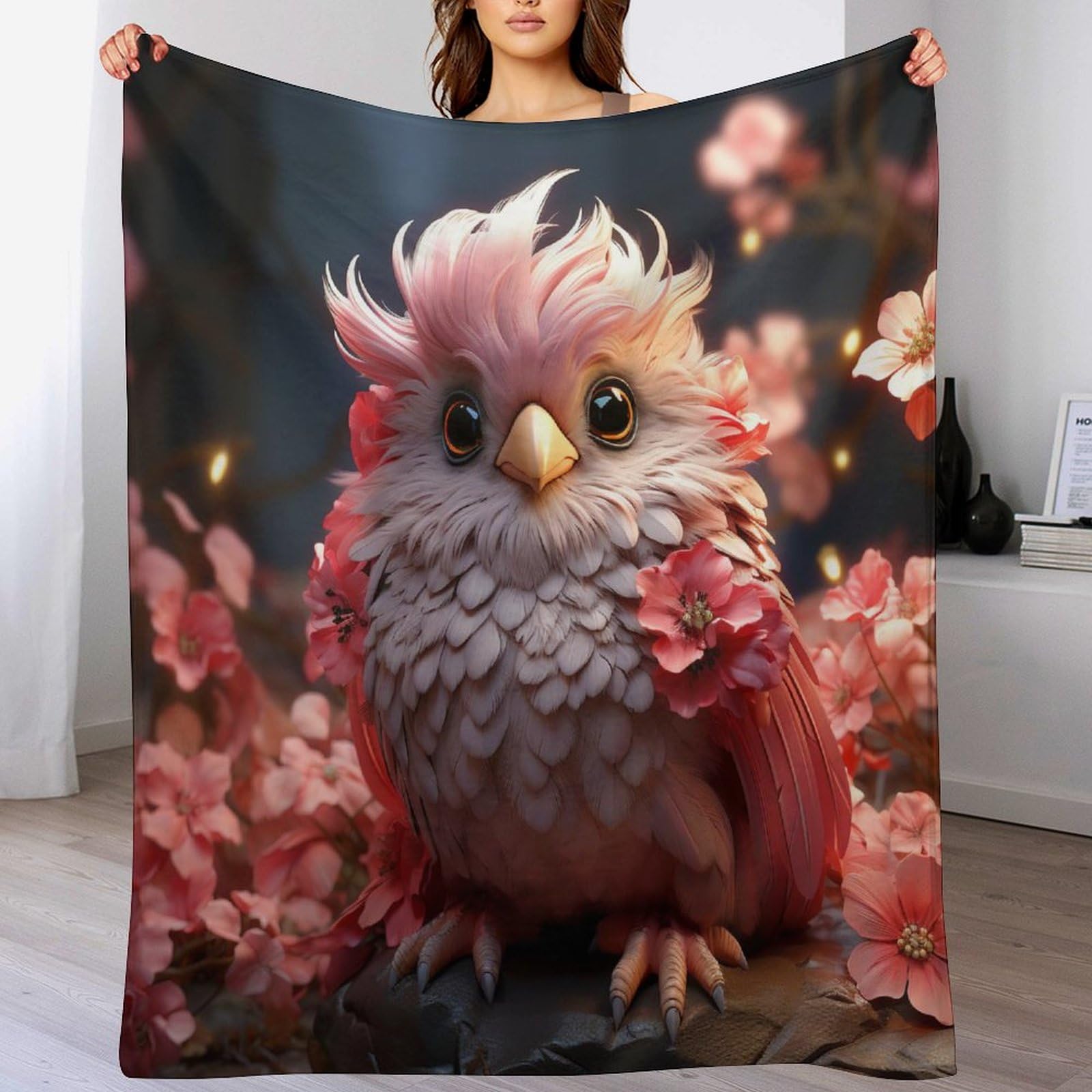 Couverture oiseau en flanelle chaude lavable en machine pour canapé