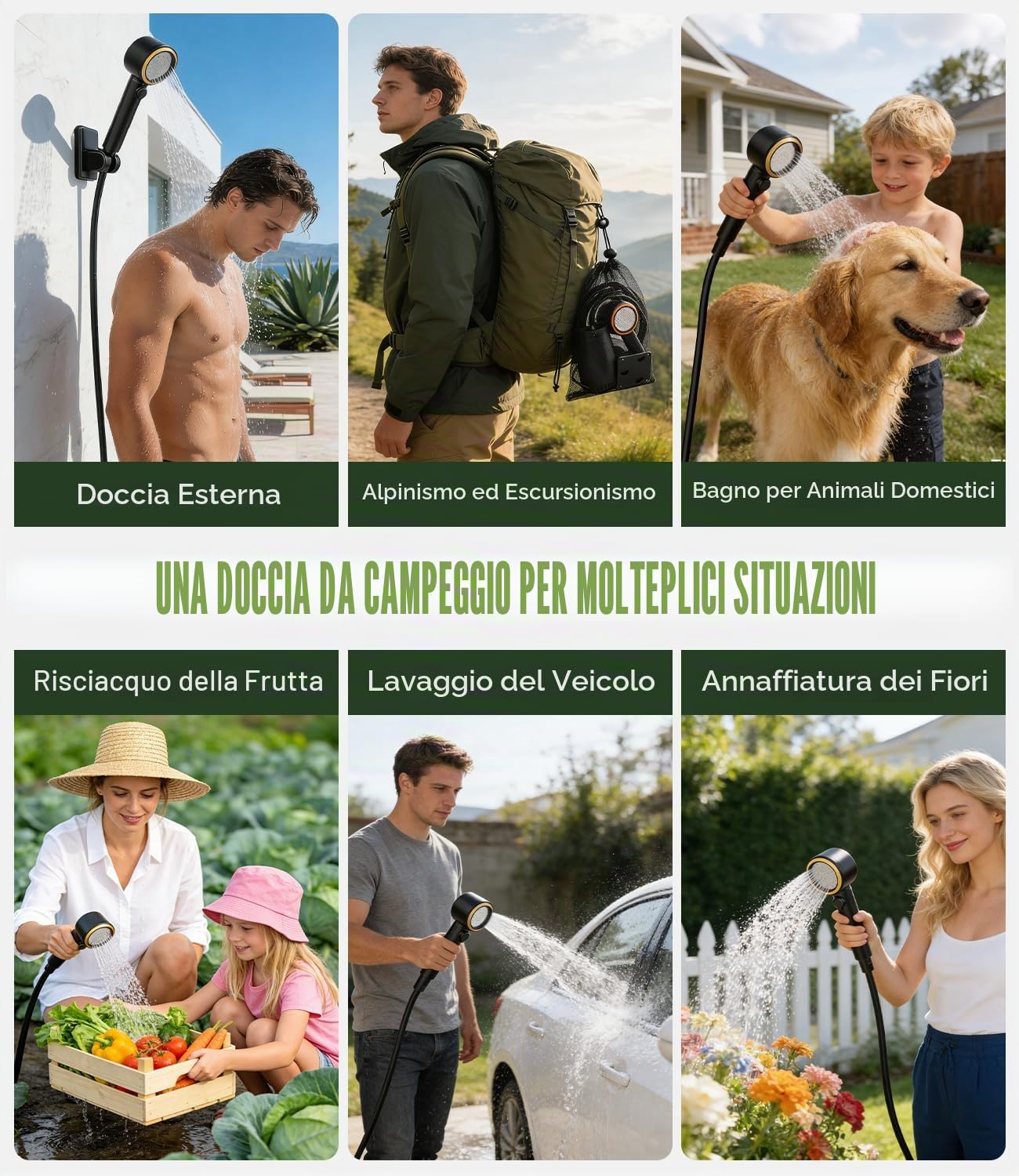 Doccia da Campeggio Portatile, 8000mAh Doccia Portatile Pompa Doccia Subacquea Ricaricabile USB Display LCD, IPX8, per Camper, Viaggio, Spiaggia, Animali Domestici