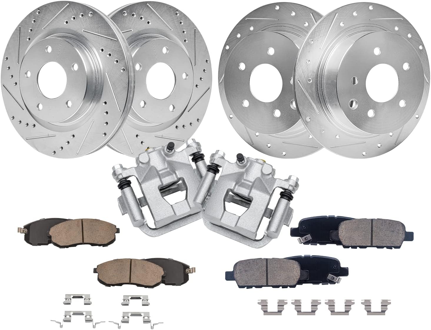 Detroit Axle Rear Brake Kit for 2007–2013 Nissan Altima (Drilled/Slotted Rotors Ceramic Pads Calipers)