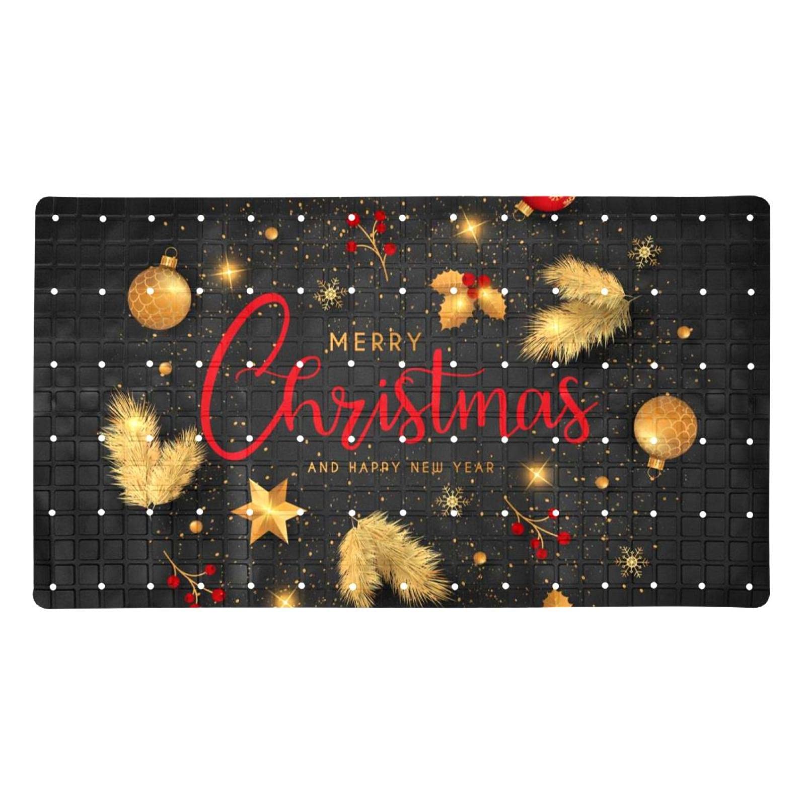 Tapis de bain de Noël rouge doré antidérapant avec 120 ventouses 71x40 cm