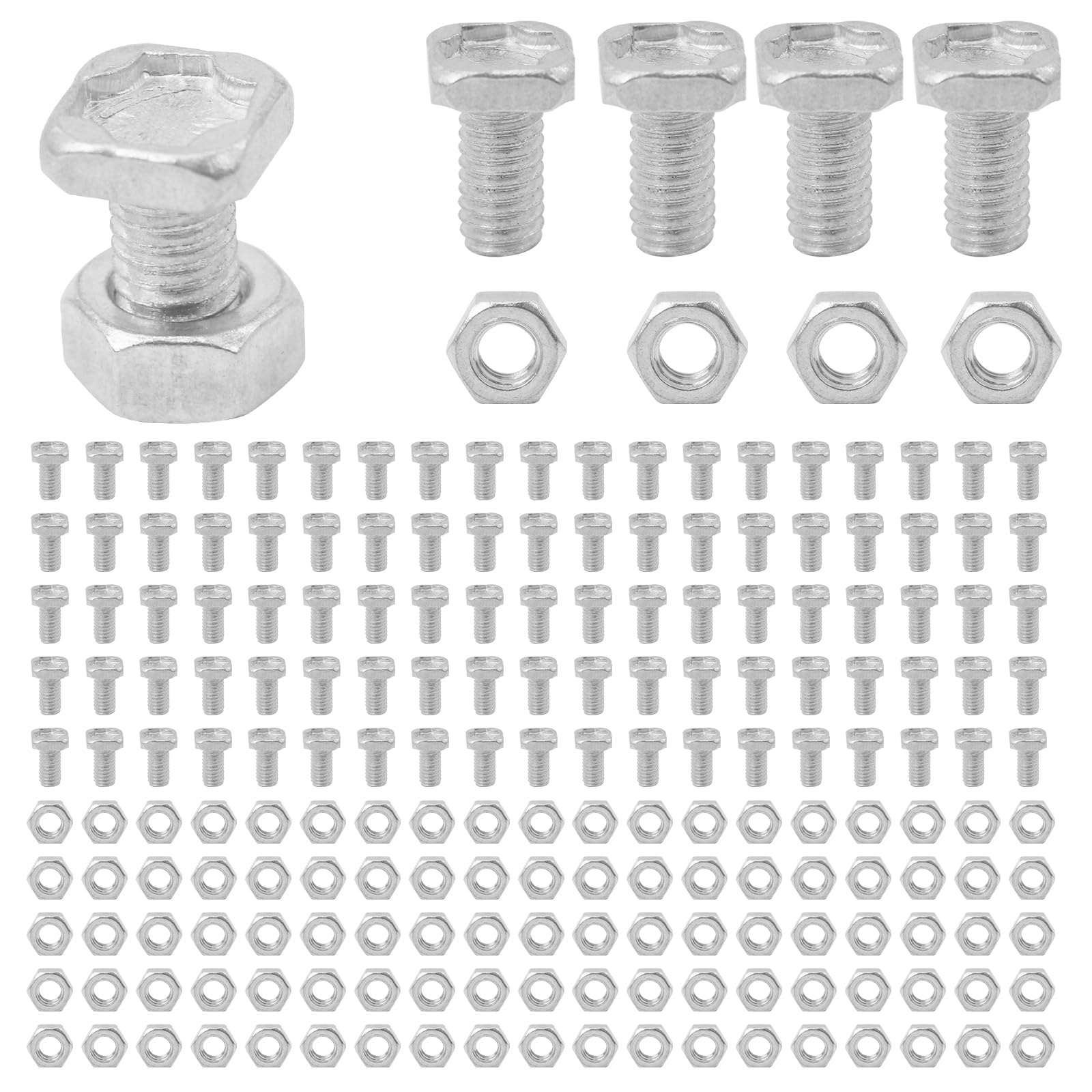 CaLeQi Greenhouse Nuts and Bolts,100 Sets Aluminium Hex Nuts and Square Head Bolts for Building Repairing Greenhouse Necessary Accessories โ image 1