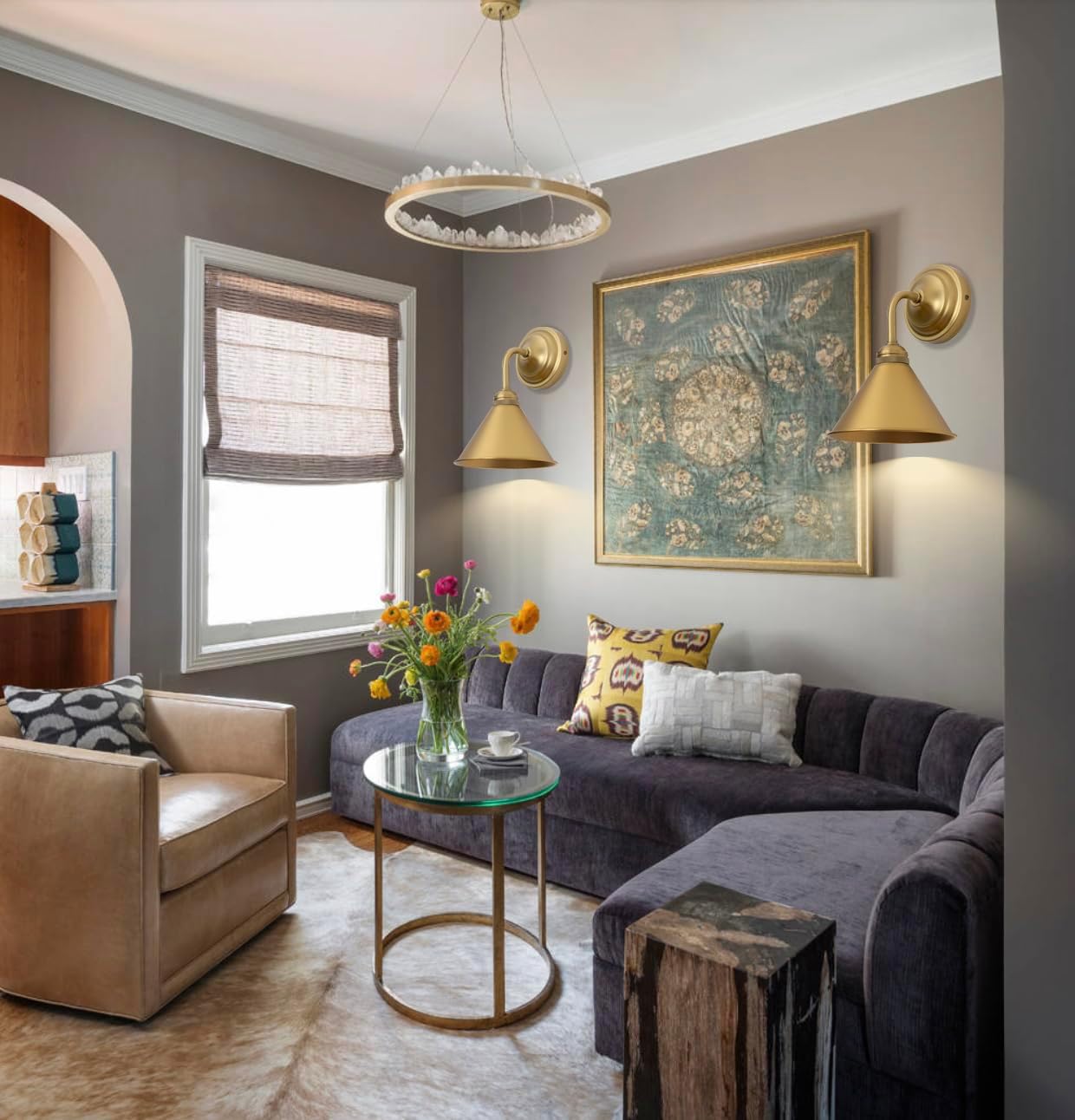 HEQIQEH Modern Battery Operated Wall Sconces Set of 2 with Metal Lamp Shade, 13 RGB Color Changing Dimmable Battery Wall Mounted Lamp with Remote Control for Bedroom, Galleries, Hallway, Hotels