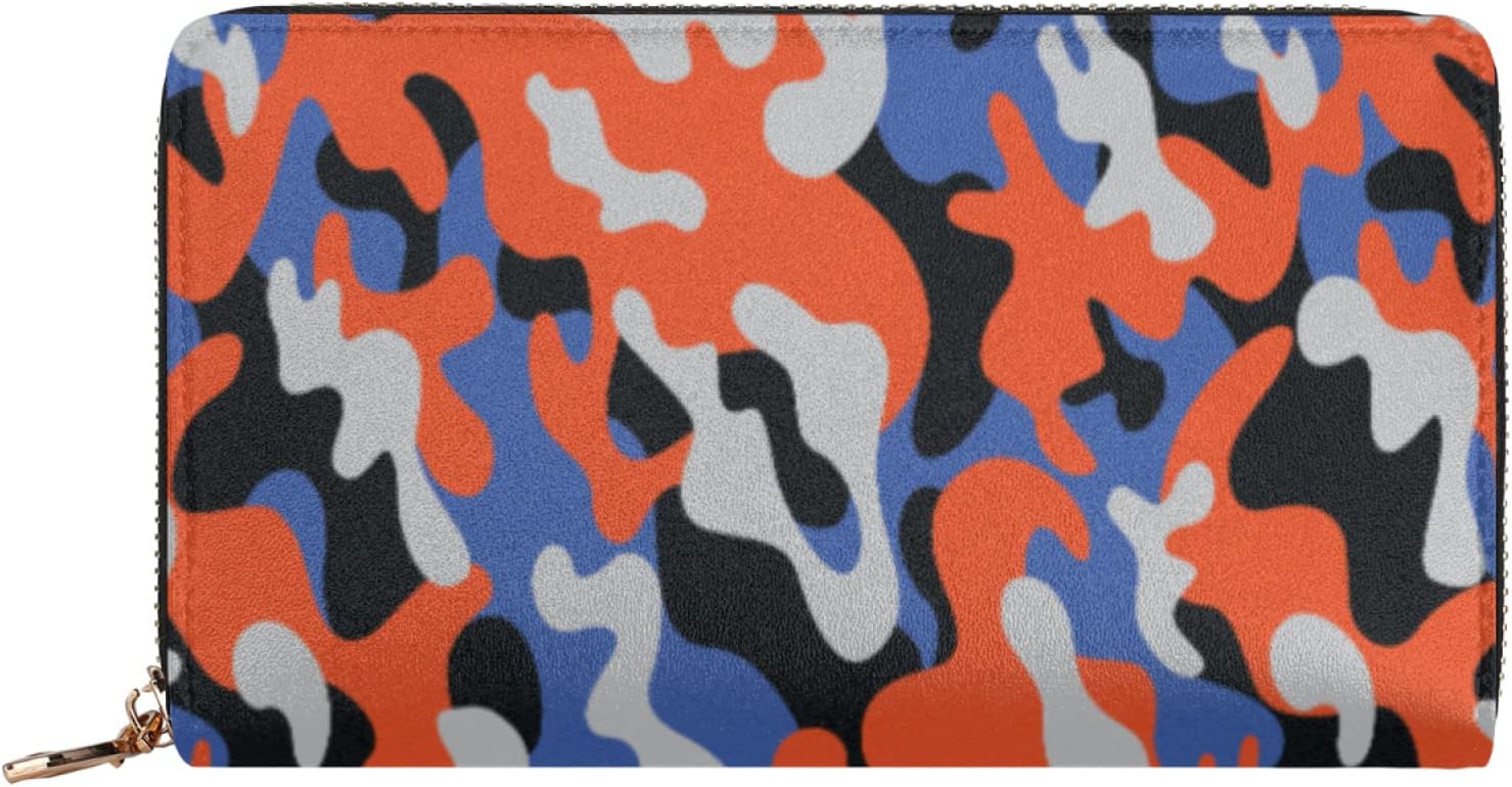 Colorful Camouflage Pattern Wallets For Women Gold Zip Around Credit Card Holder Organizer Tactical Printing Long Wallet Large Capacity Lightweight Ladies Purse