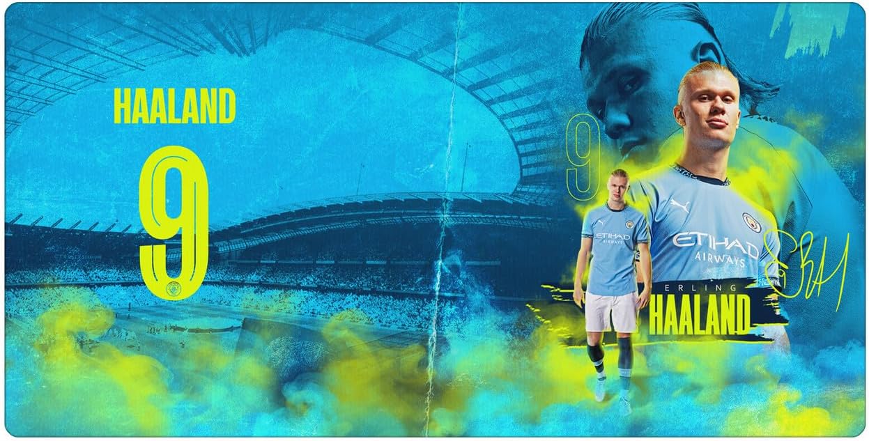 Head Case Designs Officially Licensed Manchester City Man City FC Haaland Crest Kits & Players 23.62 x 11.81 x 0.12 inches (600 x 300 mm) - L Gaming Office Desk PC Keyboard Mouse Mat Pad