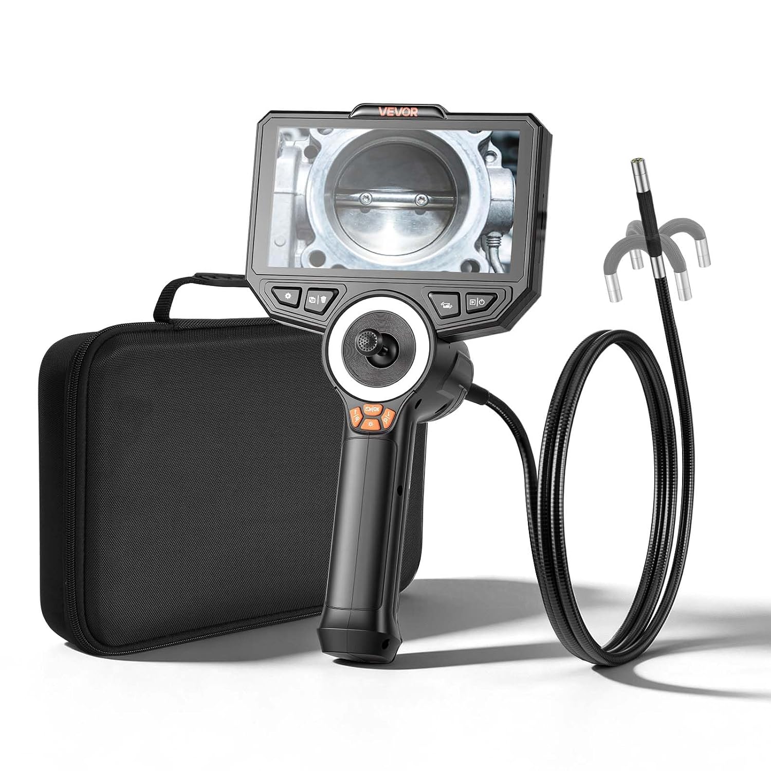VEVOR 4-Way Articulating Borescope with Light, True 1080P HD Industrial Endoscope Inspection Camera with Articulated Probe, Flexible Snake Scope Cam for Wall Automotive Engine Inspect-4.9FT