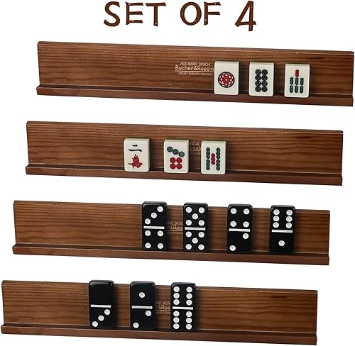 Miniatura 7 de Bucher&Rossini Juego de 4 estantes de dominó, soportes de madera para azulejos de dominó para ChickenFoot Mexican Train Ideal Family Game Opción