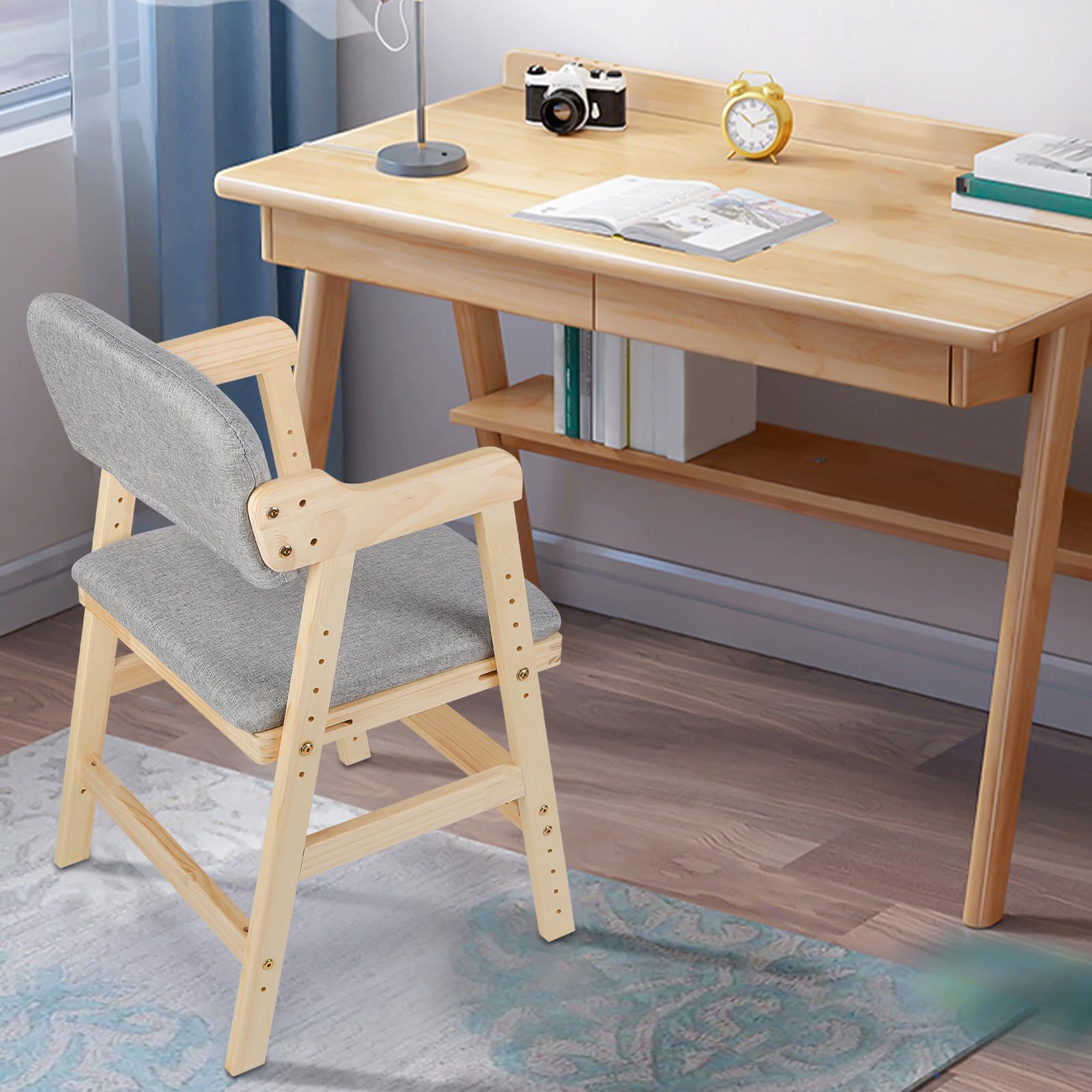 Fauteuil Enfant Basile Fauteuil scandinave Enfant en Bois,Canapé Chaise Tout-Petit Rembourré avec Dossier Confortable&Accoudoir Ergonomique,Charge 40KG (48 * 46 * 78 cm-gris)