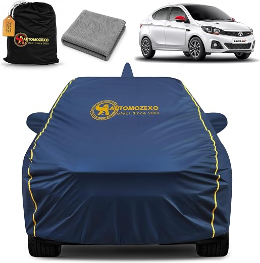 AUTOMOZEXO® Tata Tigor 100% Waterproof Car Cover (Midnight Blue) 6LYR HDPE 200gsm Strong Fabric for All Weather Protectio...