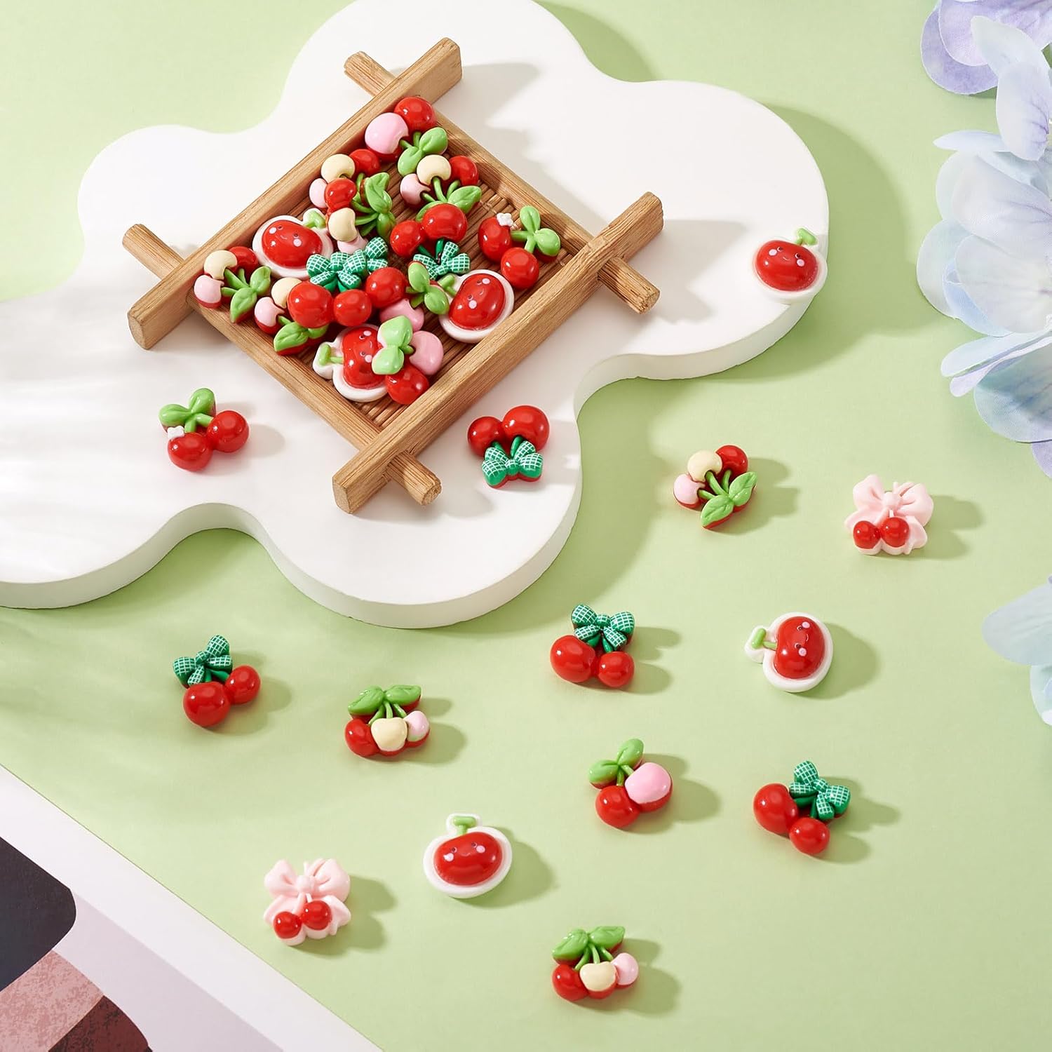 Craftdady 50Pcs Red Cherry Flatback Resin Charm Cabochons Colorful Opaque Fruits Resin Embellishments Decoration Accessories for DIY Phone Case Scrapbooking Hair Clip Jewelry Decor - Image 6