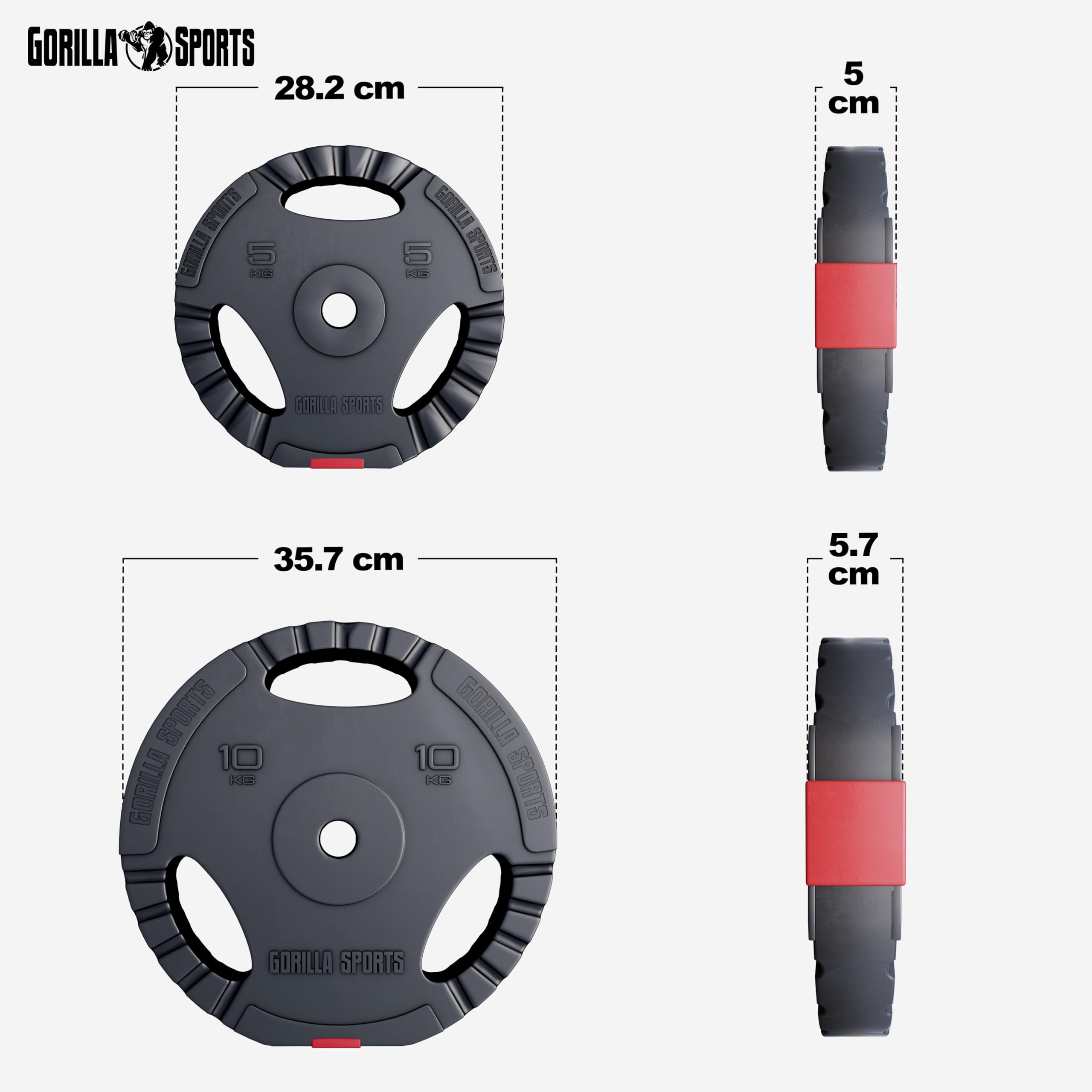 GORILLA SPORTS® Disques de Poids - 1,25kg, 2,5kg, 5kg, 10kg, 15kg, Set de 17,5kg, 27,5kg, 30kg, Ø 30/31mm, Plastique - Disques d'Haltères, Ensemble de Plaques, Musculation, Haltérophilie, Fitness, Gym