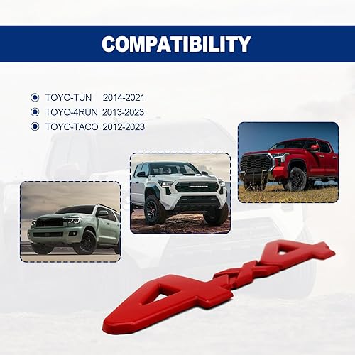 Miniatura 7 de Insignia universal de 4 x 4 con logotipo 3D, repuesto de adhesivo de cobertura completa compatible con Toyota 4Run, Tac, modelo Tun SUV, camioneta,