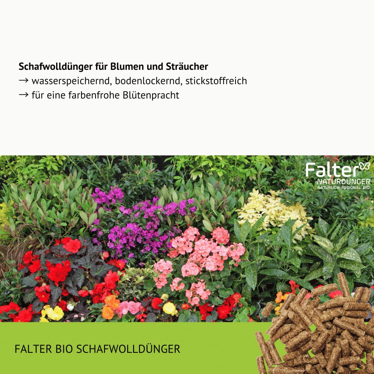 Falter BIO Schafwolldünger Mini-Pells 20 kg | Schafwollpellets pur | Mini-Pells aus 100 % Schafwolle für Gemüse, Obst, Kräuter und Blumen