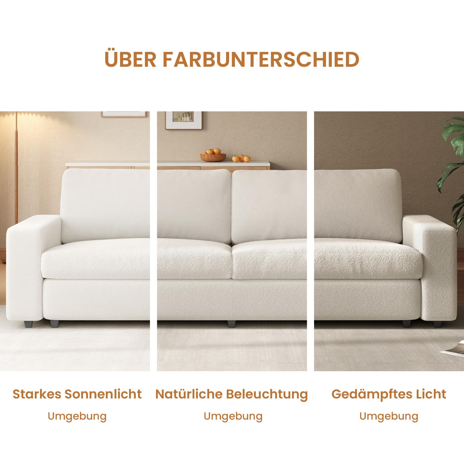 Guyii Sofá de tela de diseño moderno, cómodo sofá de 3 plazas – 212 cm de largo, sofá de salón brillante, cómodo sofá tapizado recto, muebles largos de tela para una vida moderna