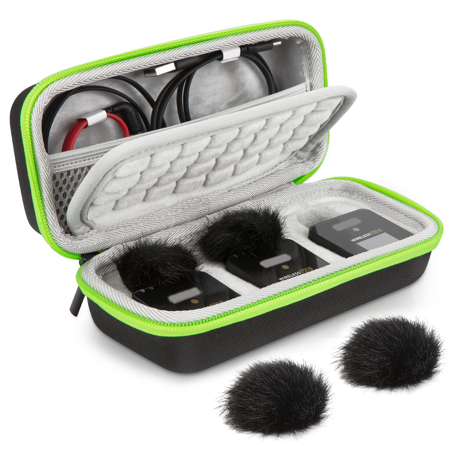 YOUSHARES Wireless Go II Case with 2 Packs Windscreen Muff - Flocking Mic Case Hard Carring Case with Windshield Compatible with Rode Wireless GO 2 Microphone