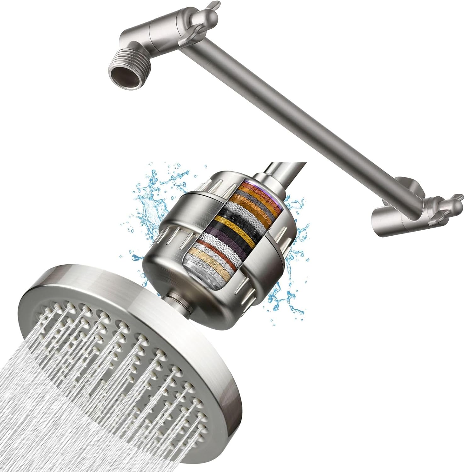 6" High Pressure Rain Shower Head with Filtered and Shower Extension Arm, Brushed Nickel