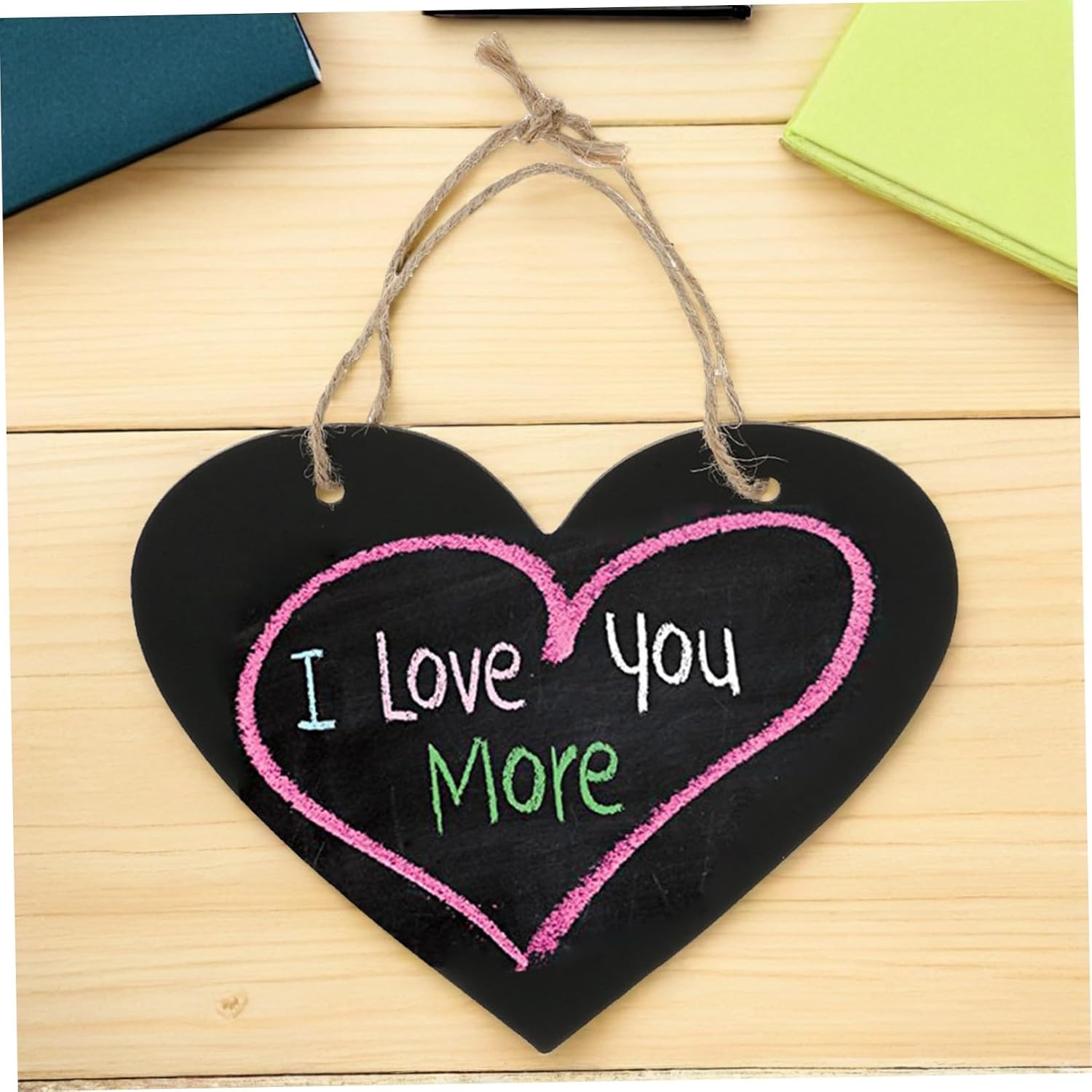 Wooden Heart Chalkboard Hanging Black Board Sign for Messaging