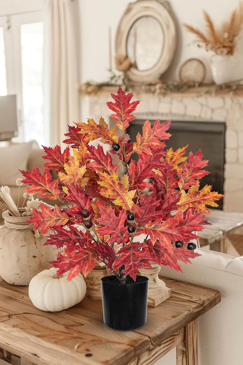 Fall Artificial Maple Tree Potted - 20" Faux Autumn Maple Leaf with Pot Fake Acorn Oak Plant Decoration for Indoor Home Harvest Thanksgiving Halloween Party Office Desk Living Room Table Decor