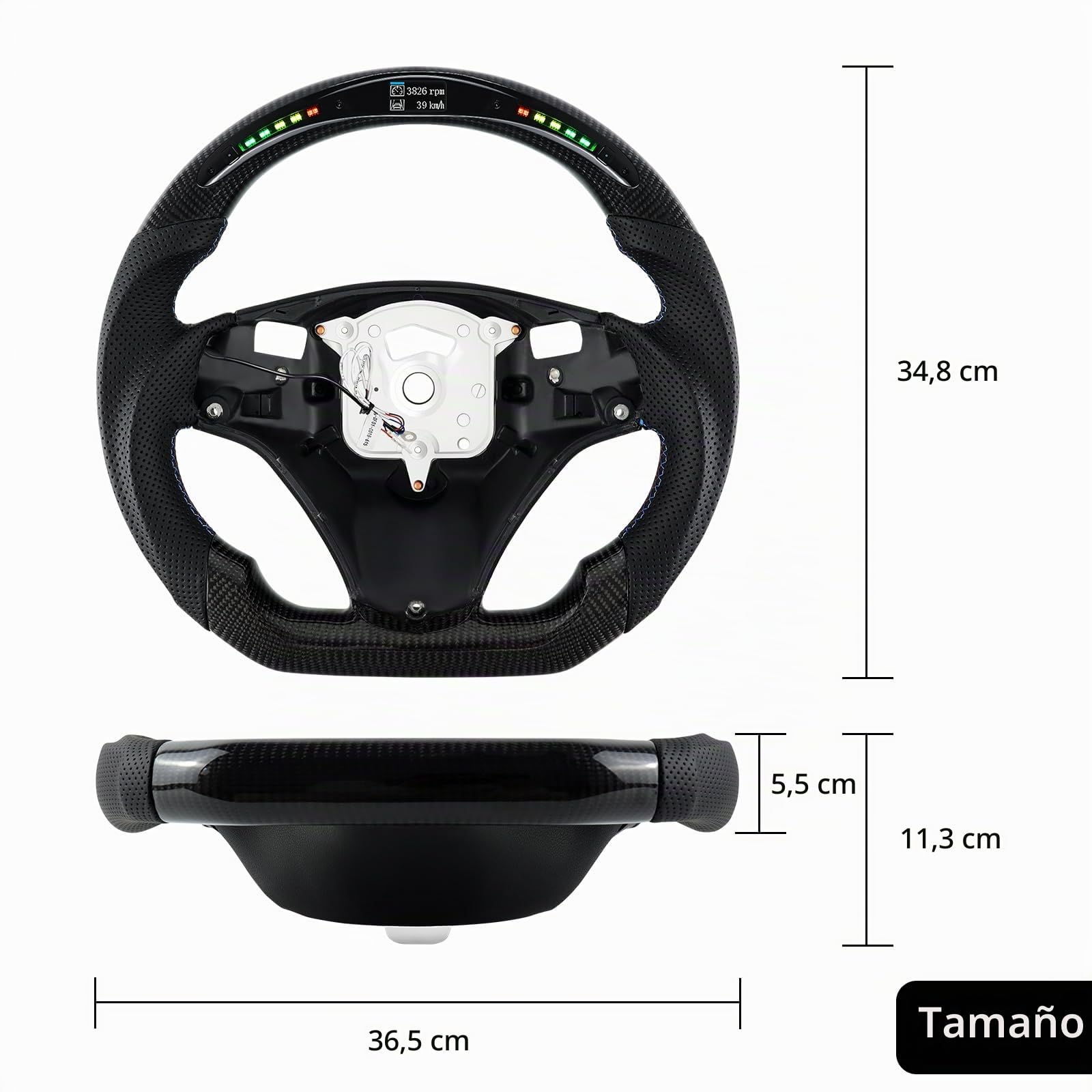 Volante de fibra de carbono, volante de piel en forma de D, base plana, indicador LED de conmutación para BMW M Sport 1/3 Series M3/E88 E90 E91 E92 E93 2005-2012