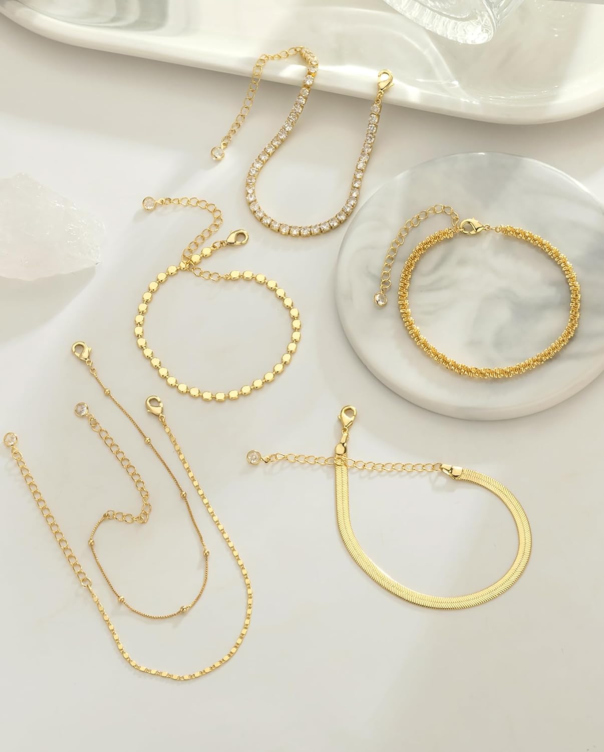 Gold Bracelets for Women 14K Gold Plated Stack Trend Bracelets Charm Paperclip Chain Cuban Link Layered Waterproof Bracelet Dainty Bracelet for Women Jewelry Gifts - Image 6