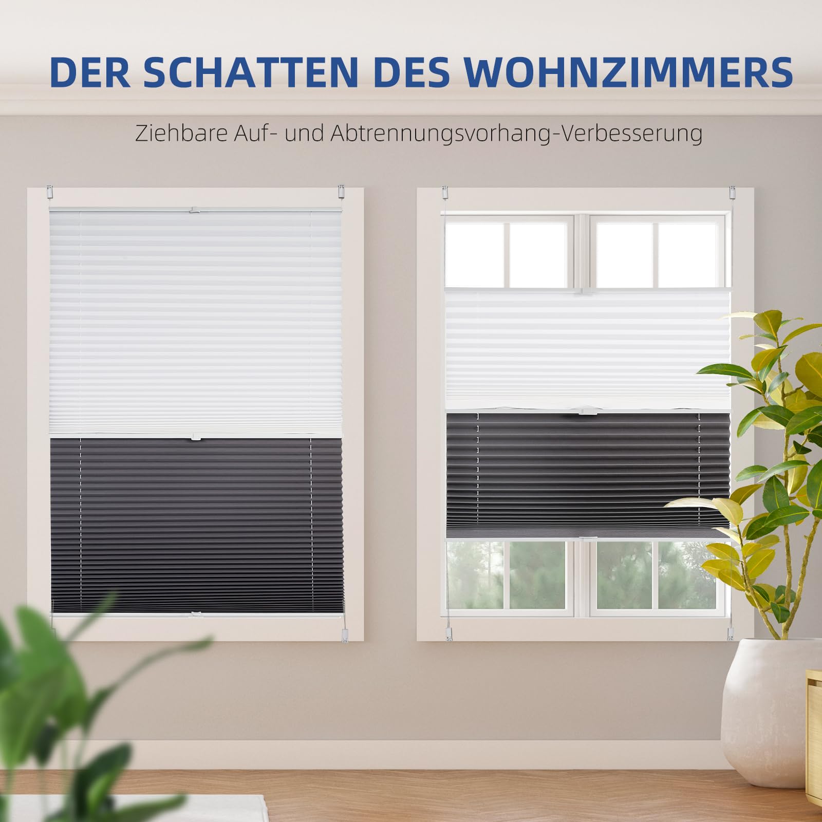 Sekey Estor Plisado Doble para día y Noche, Opaco, sin Agujeros, protección contra la luz, Klemmfix, 55 x 120 cm, Color Blanco y Gris